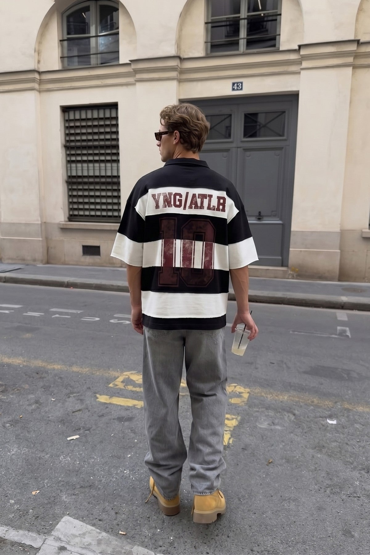 Oversized Rugby-Collar Striped T-Shirt