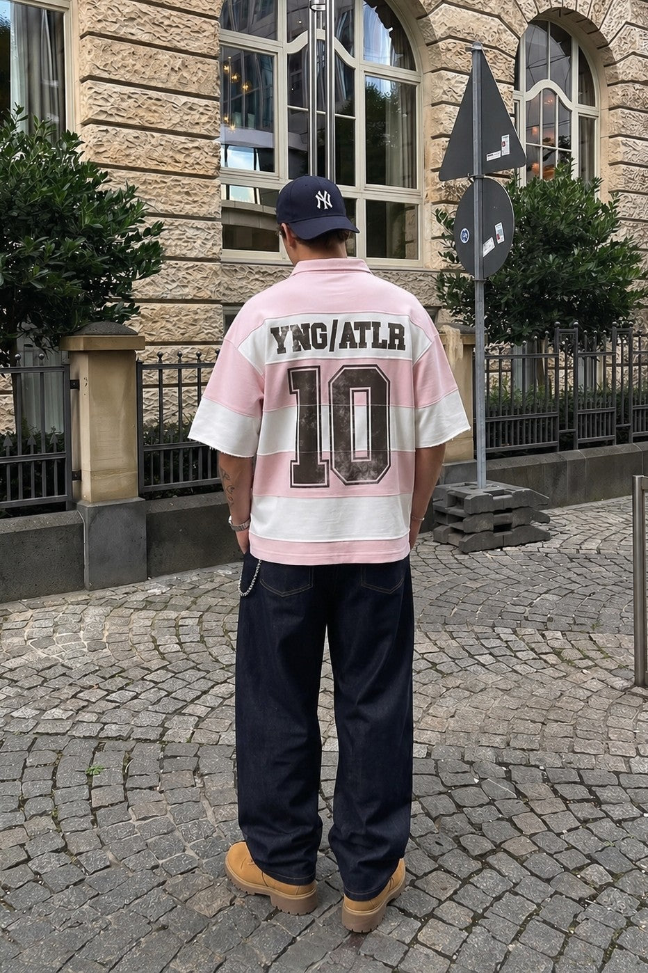 Oversized Rugby-Collar Striped T-Shirt