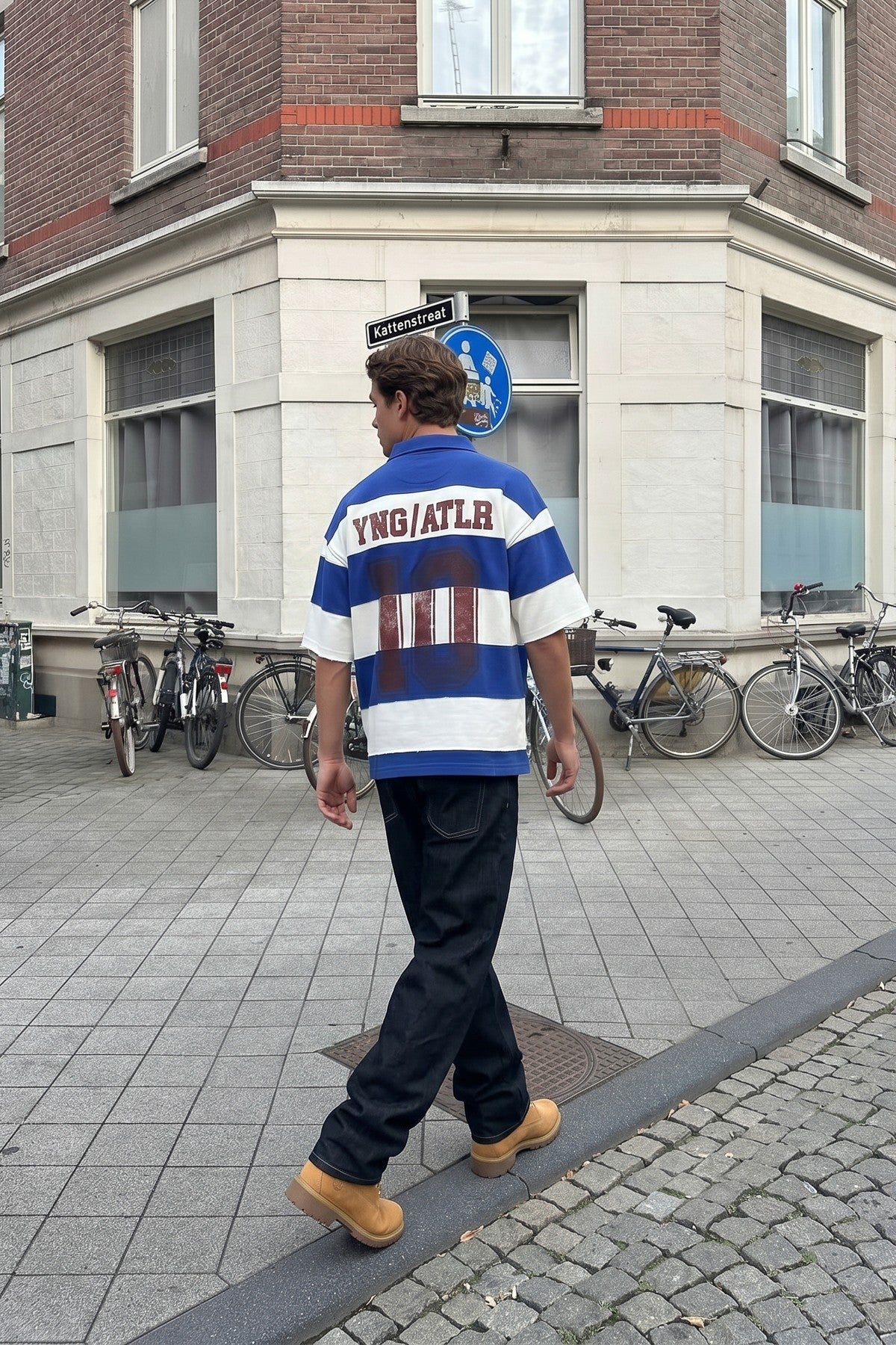 Oversized Rugby-Collar Striped T-Shirt