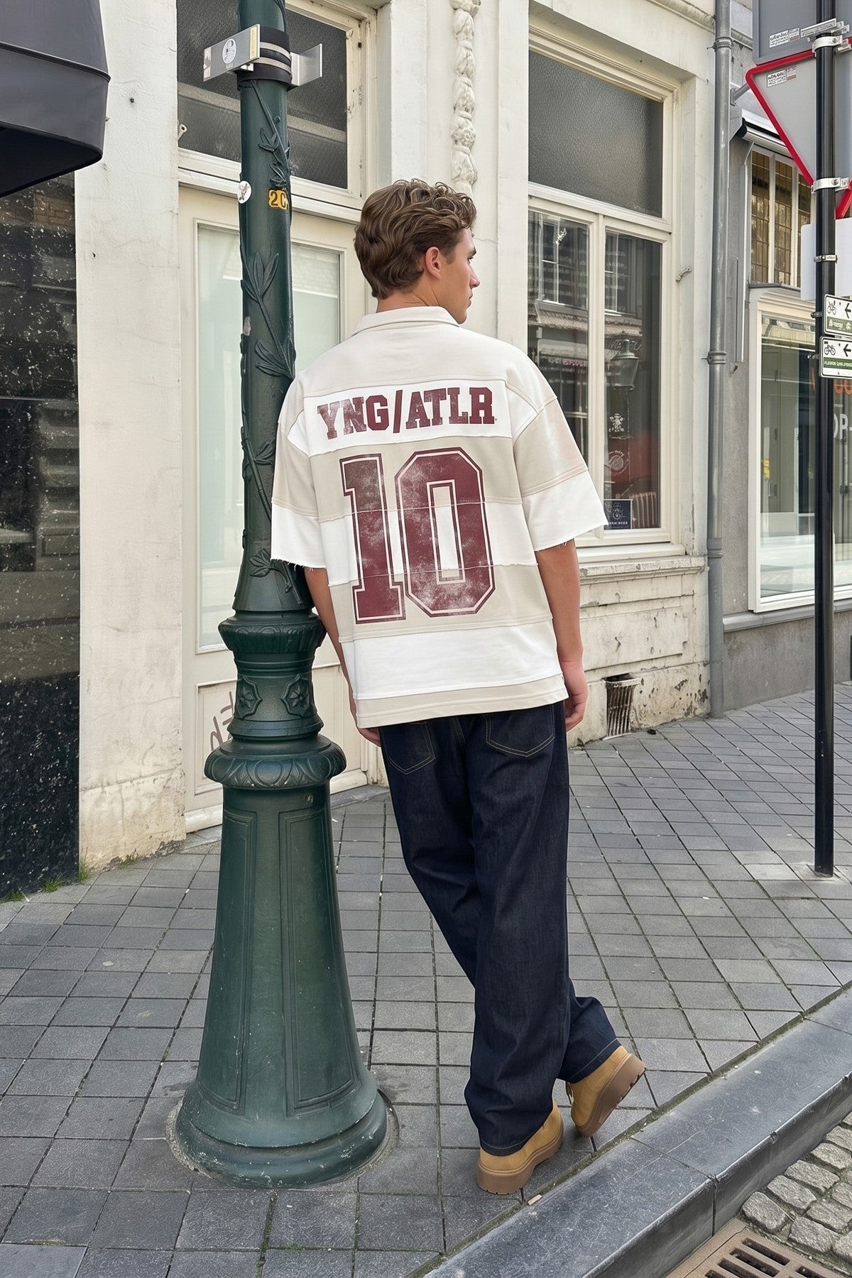 Oversized Rugby-Collar Striped T-Shirt