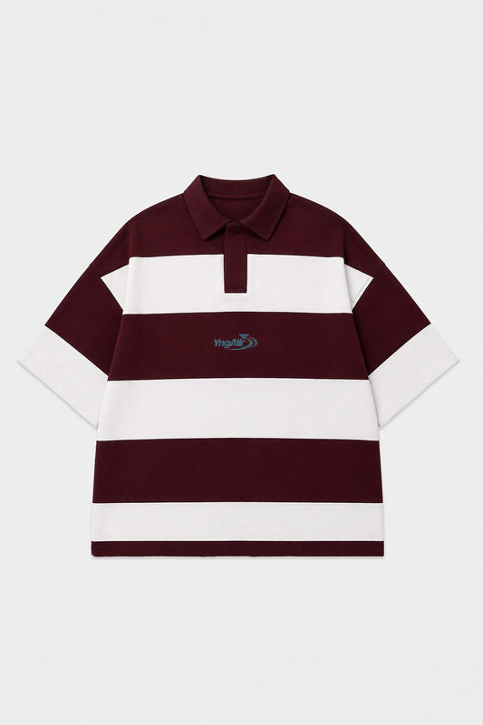 Oversized Rugby-Collar Striped T-Shirt