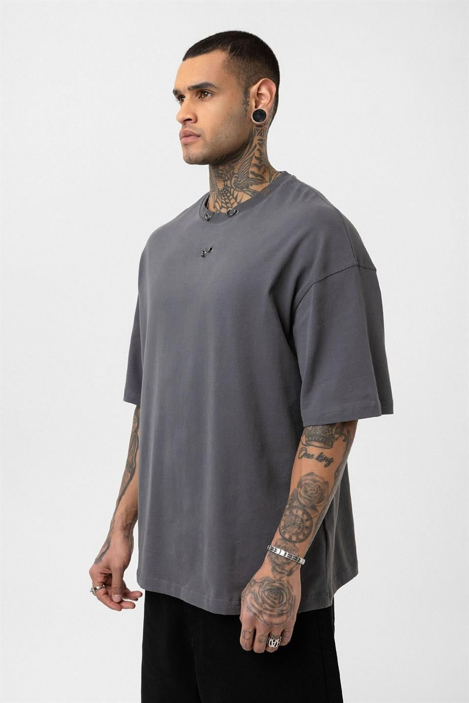 Oversized T-Shirt with Metal Ring Detail