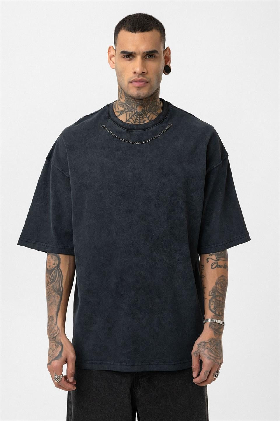 Oversized T-Shirt with Washed Chain Detail