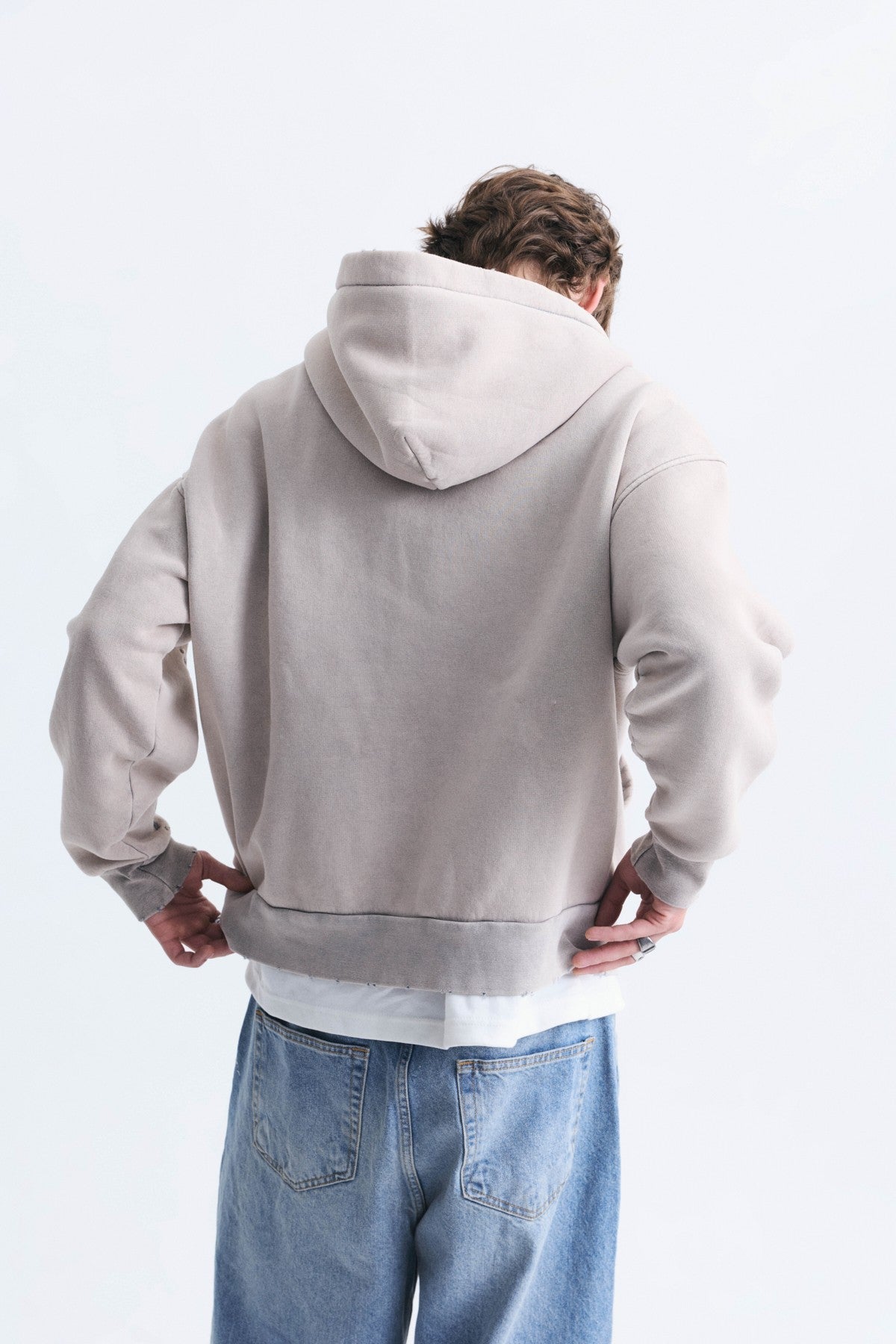 Boxy Fit Zipper-Front Hooded Sweatshirt