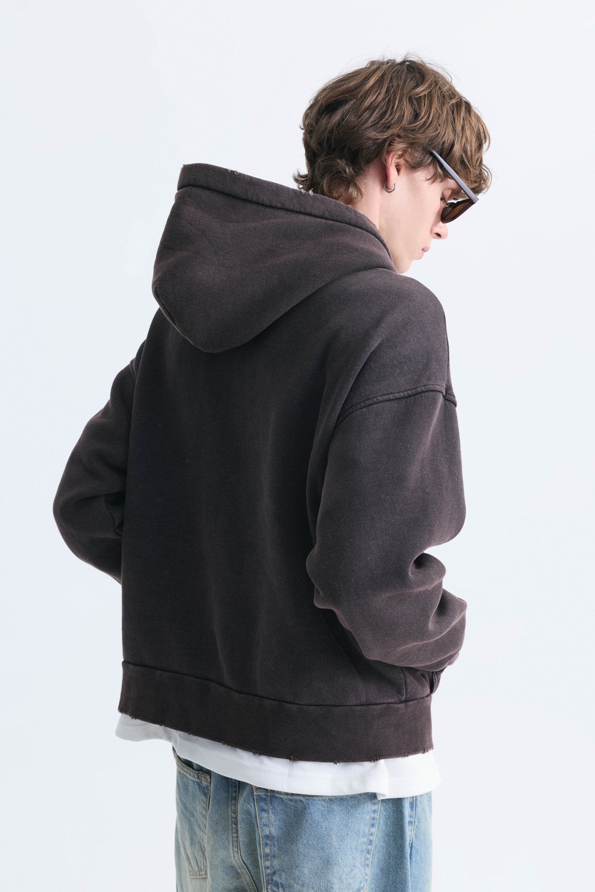 Boxy Fit Zipper-Front Hooded Sweatshirt