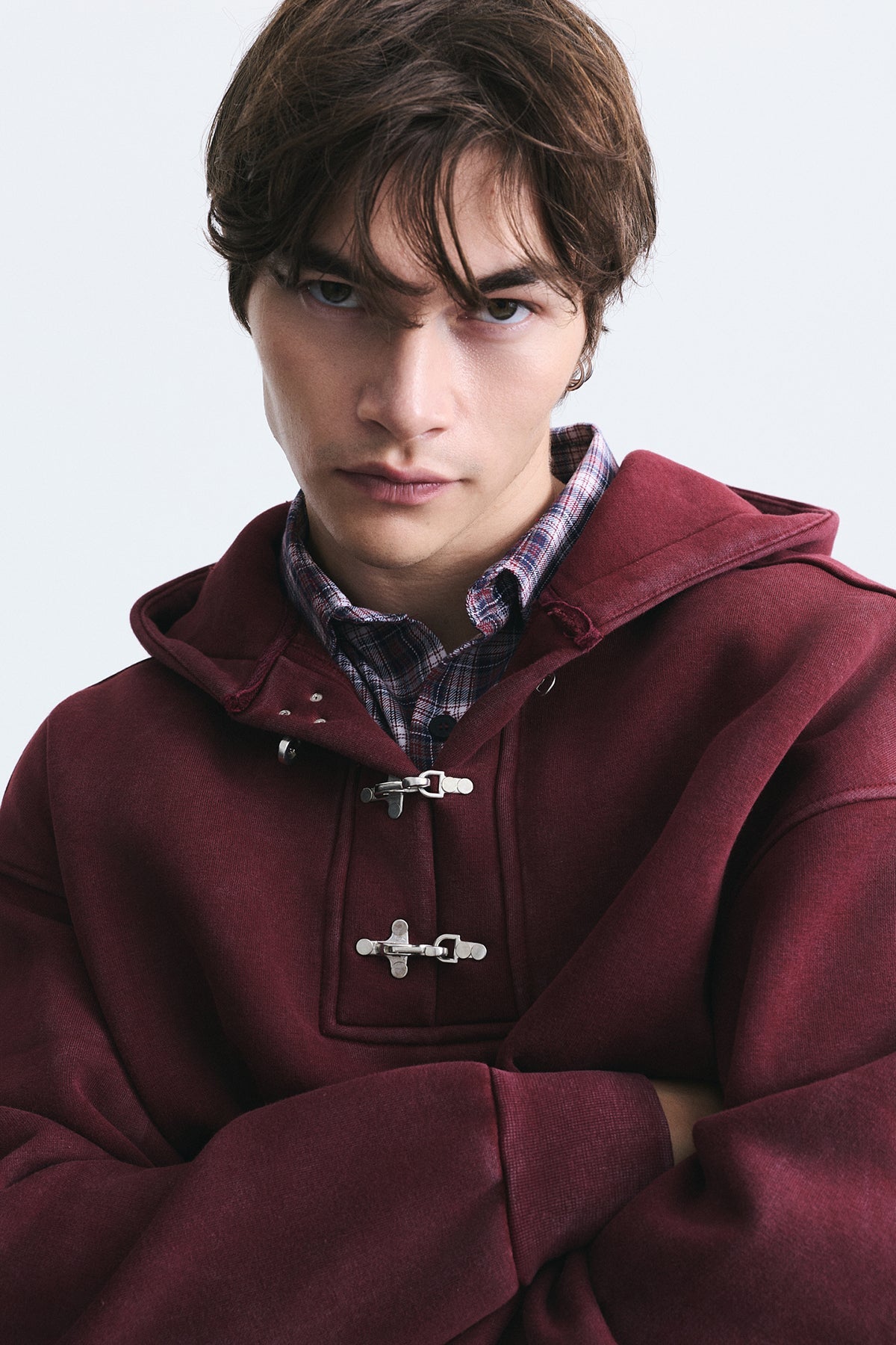 Boxy Fit Metal Clip-Front Sweatshirt