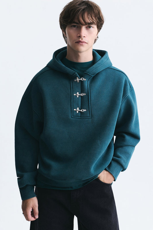 Boxy Fit Metal Clip-Front Sweatshirt