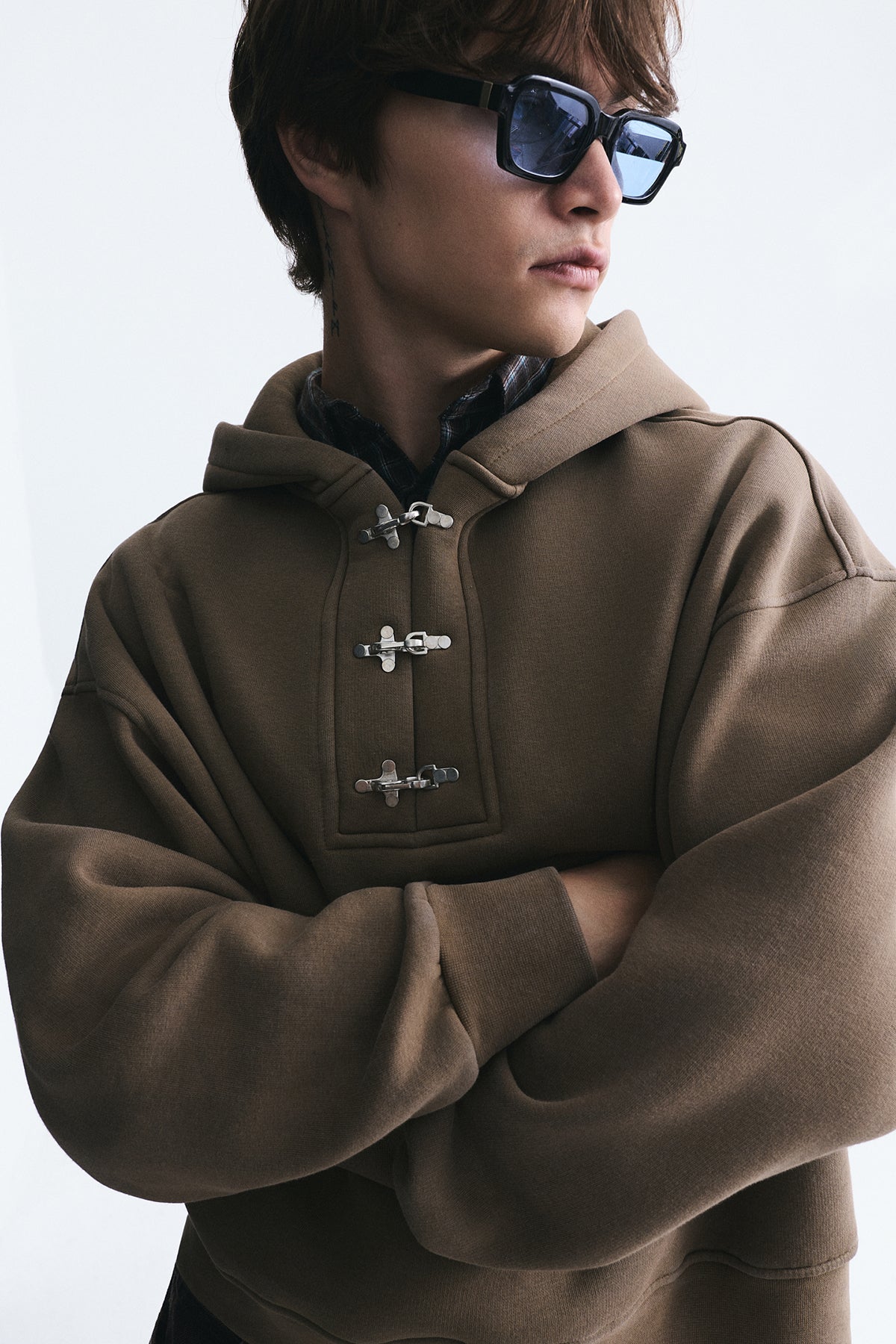 Boxy Fit Metal Clip-Front Sweatshirt