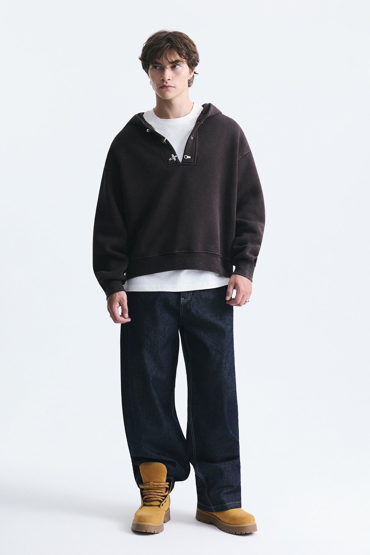Boxy Fit Metal Clip-Front Sweatshirt