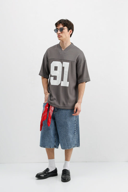 Printed Oversized T-Shirt with Ribbed Hem