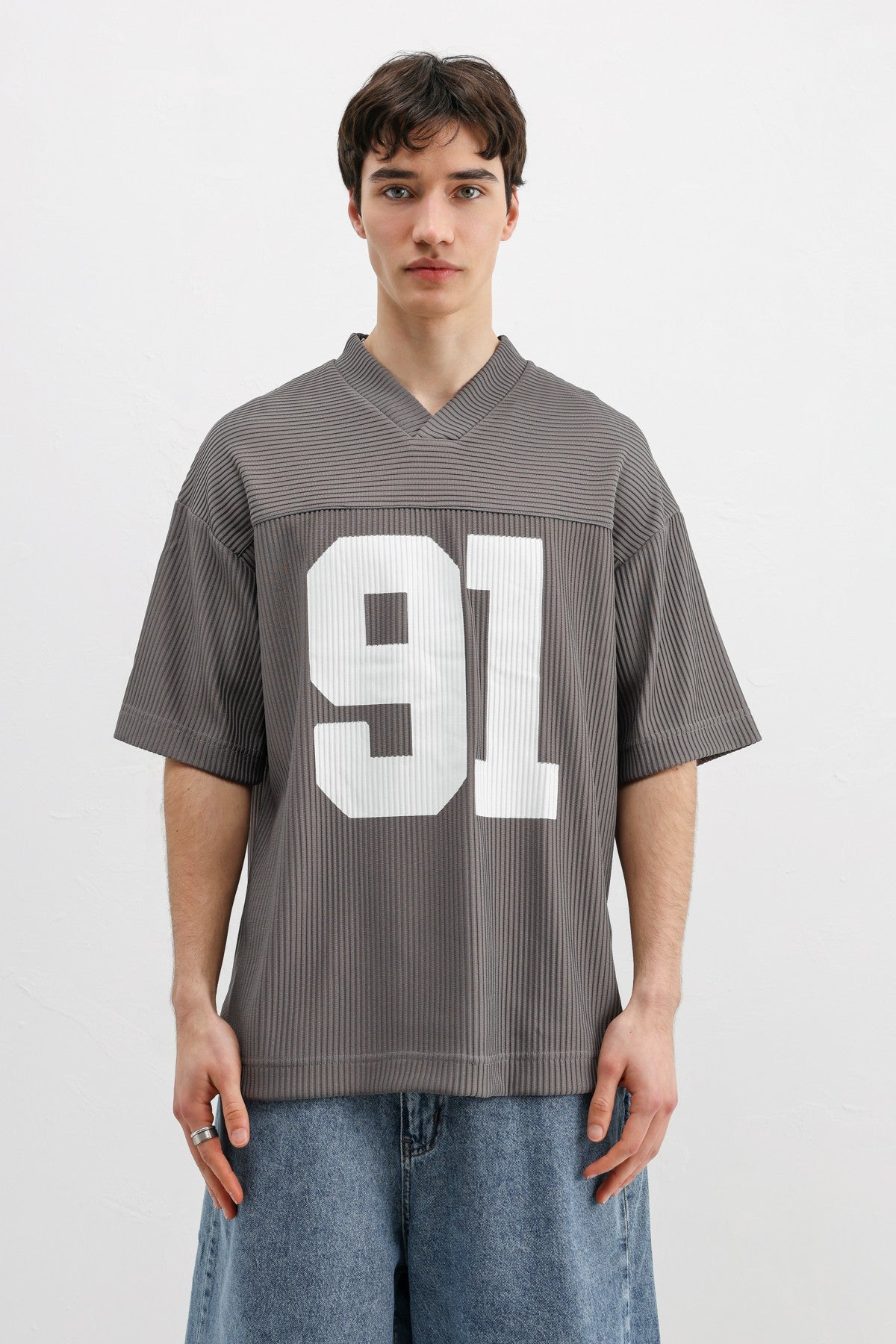Printed Oversized T-Shirt with Ribbed Hem
