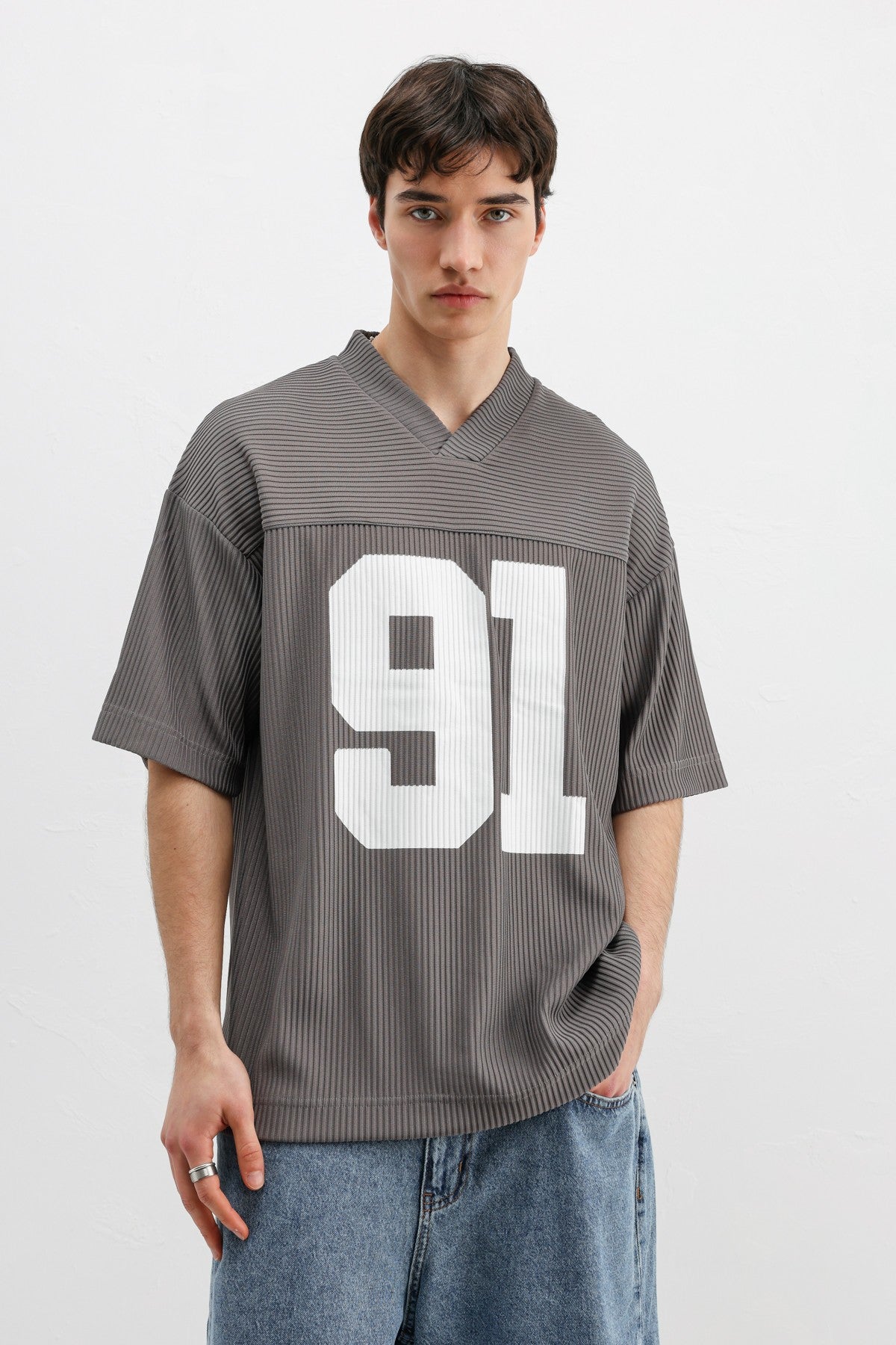 Printed Oversized T-Shirt with Ribbed Hem