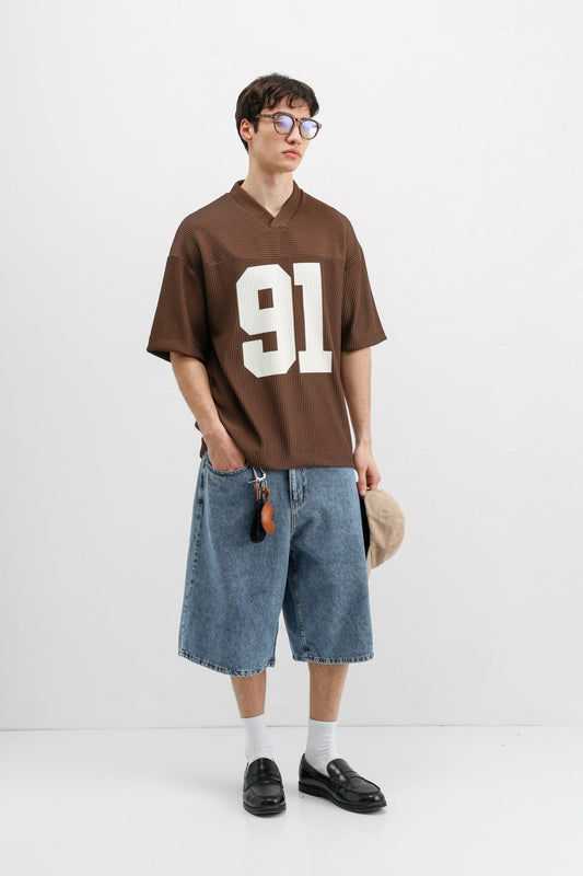 Printed Oversized T-Shirt with Ribbed Hem