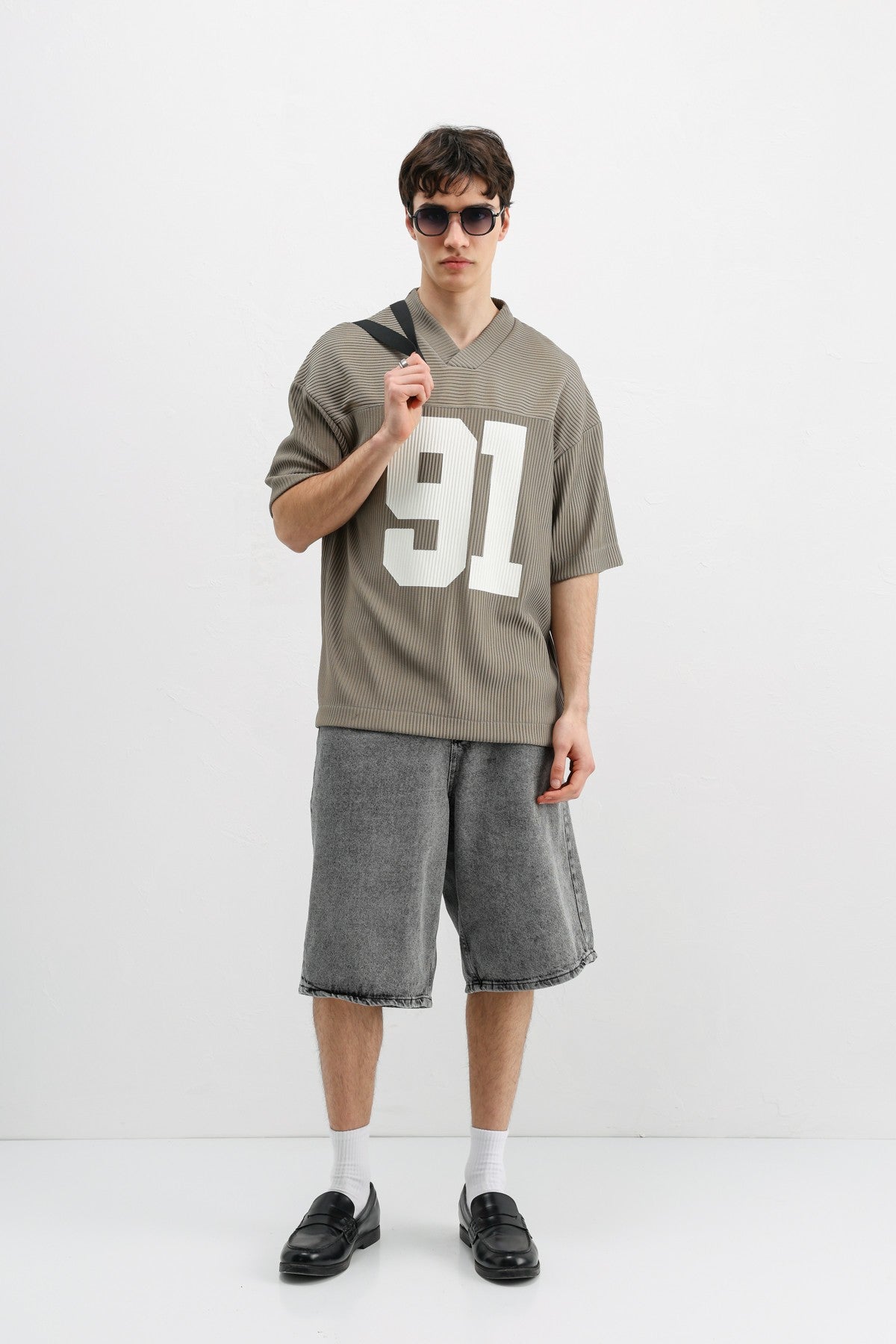 Printed Oversized T-Shirt with Ribbed Hem