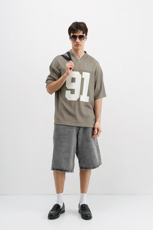 Printed Oversized T-Shirt with Ribbed Hem