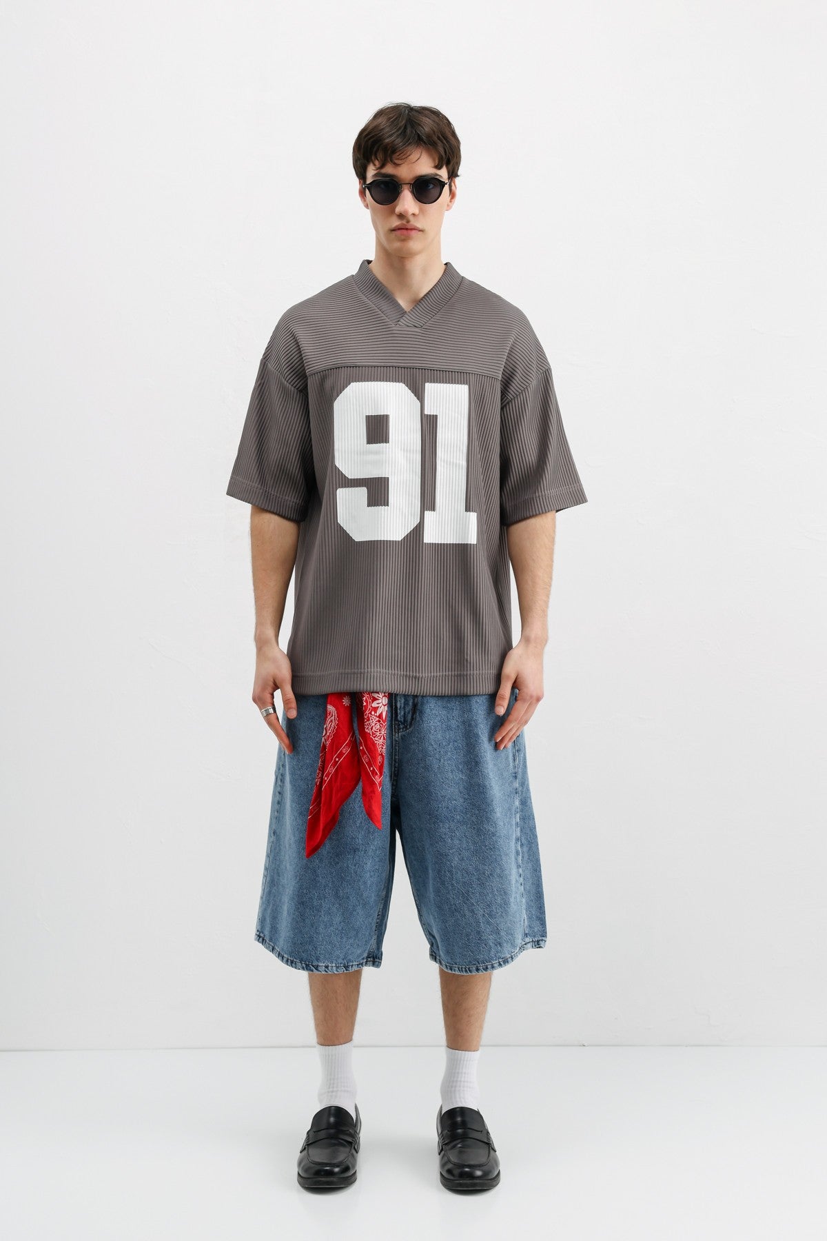 Printed Oversized T-Shirt with Ribbed Hem