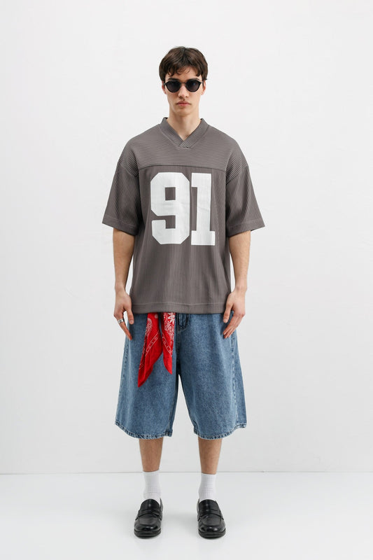 Printed Oversized T-Shirt with Ribbed Hem