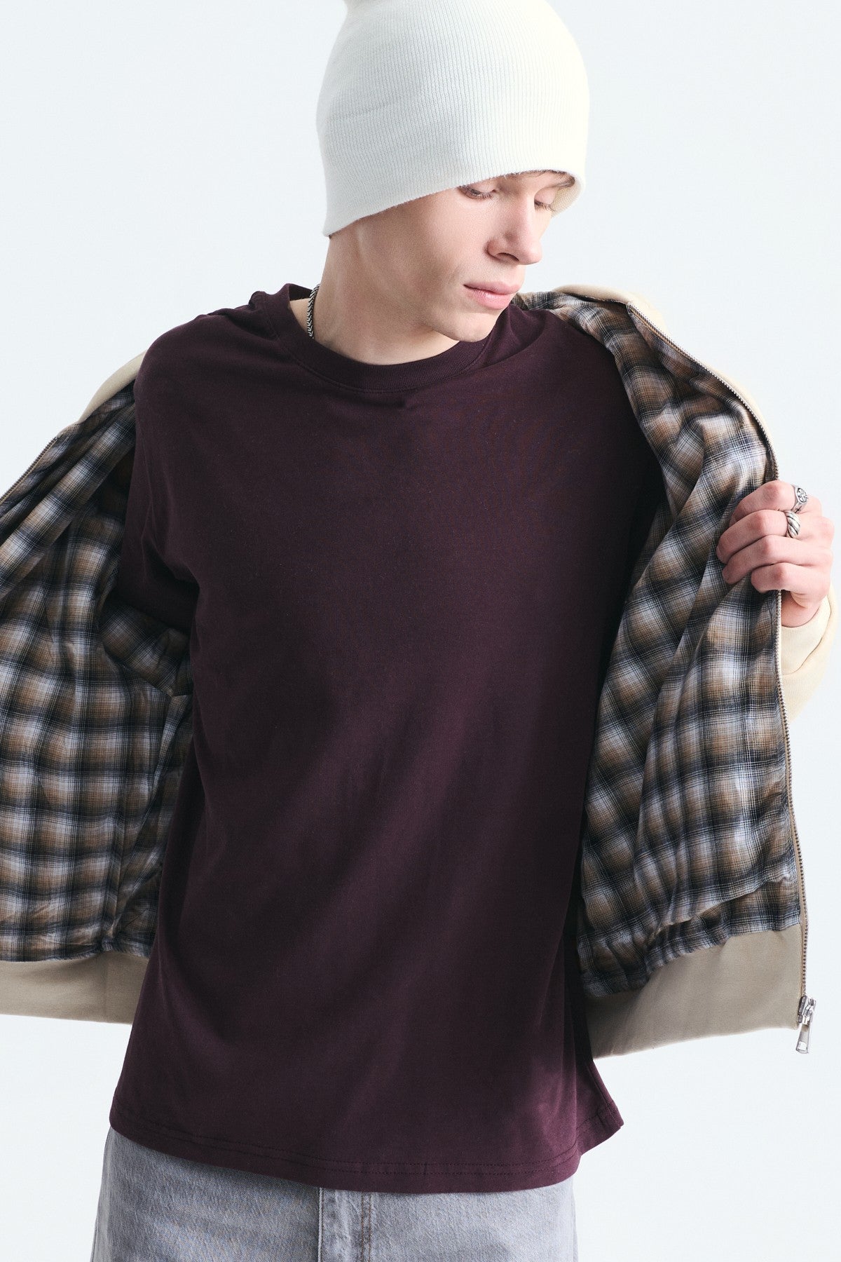 Boxy Fit Zipper-Front Hooded Sweatshirt