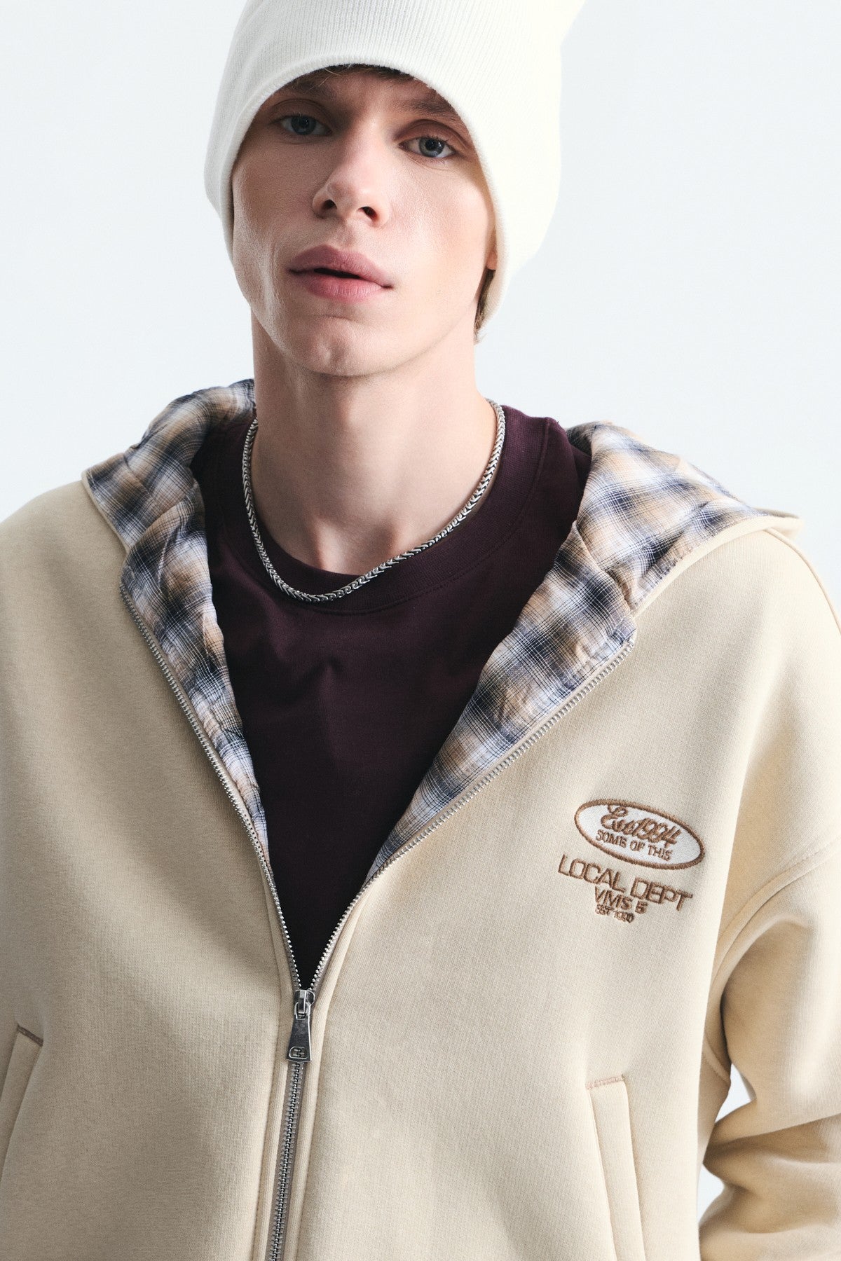 Boxy Fit Zipper-Front Hooded Sweatshirt