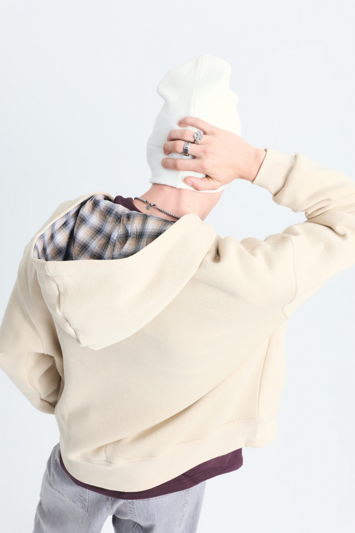 Boxy Fit Zipper-Front Hooded Sweatshirt