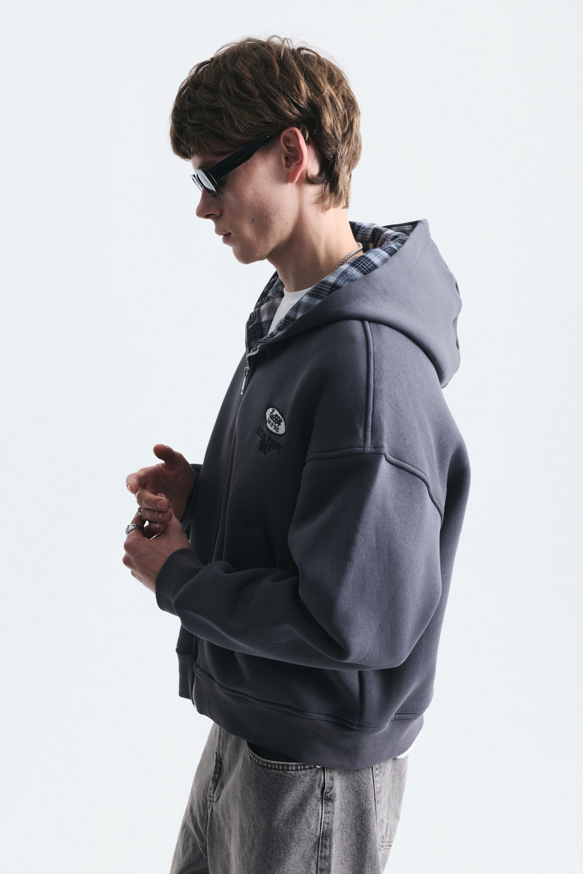 Boxy Fit Zipper-Front Hooded Sweatshirt