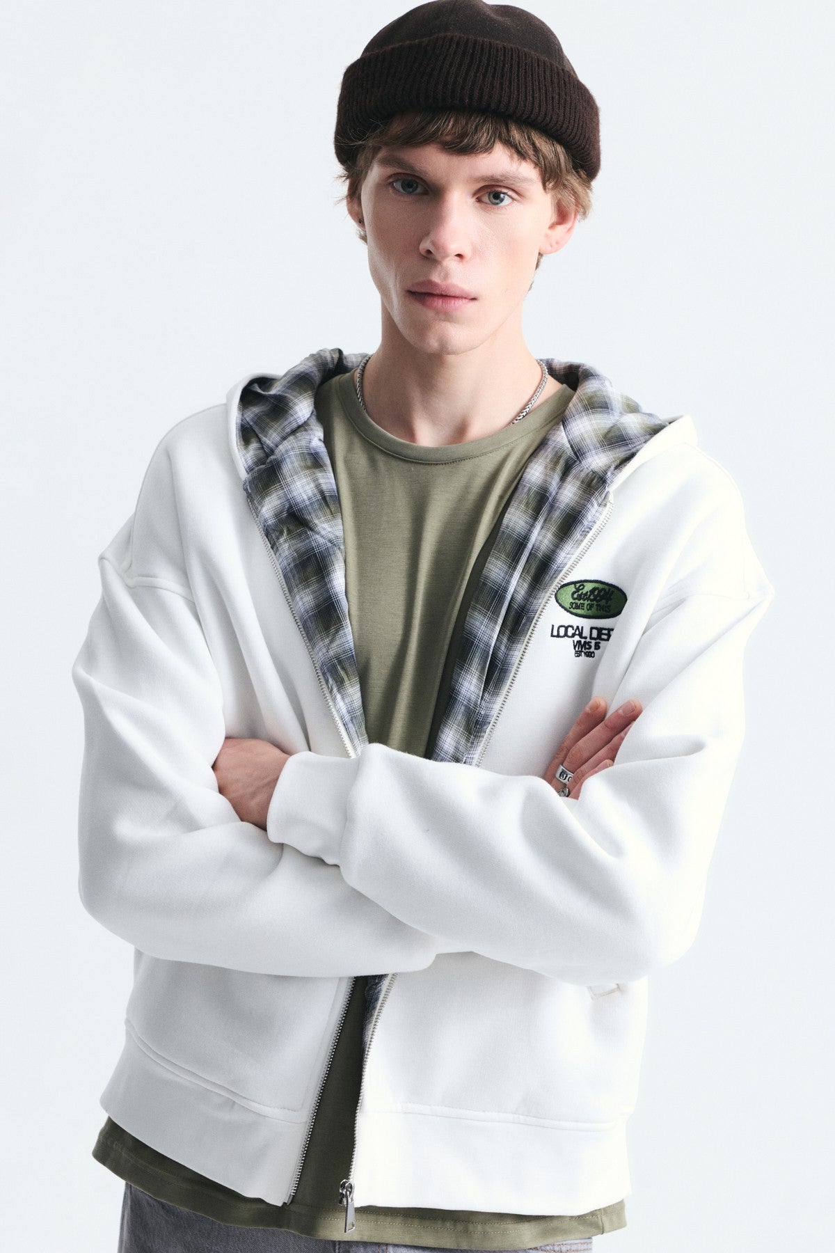 Boxy Fit Zipper-Front Hooded Sweatshirt