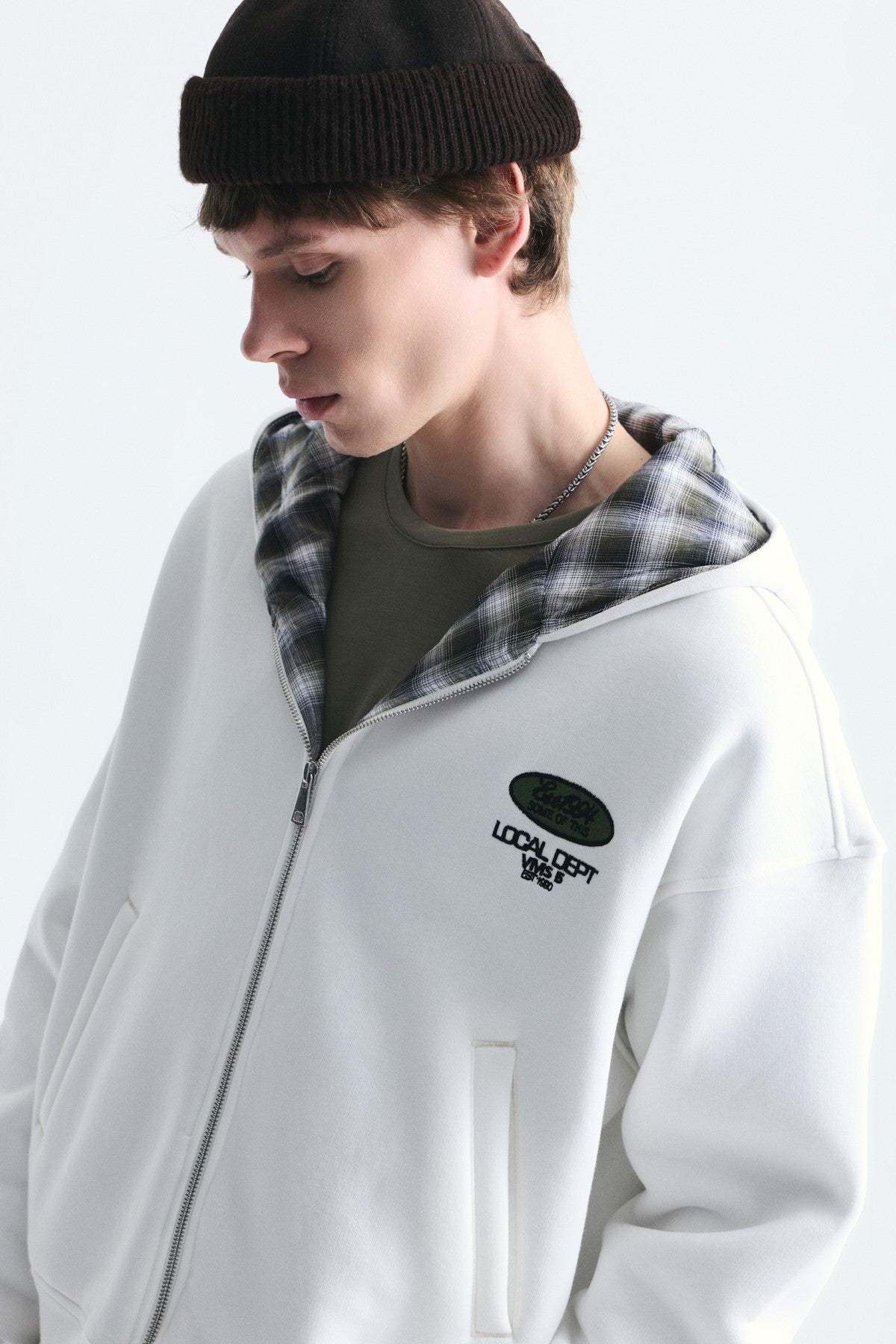 Boxy Fit Zipper-Front Hooded Sweatshirt
