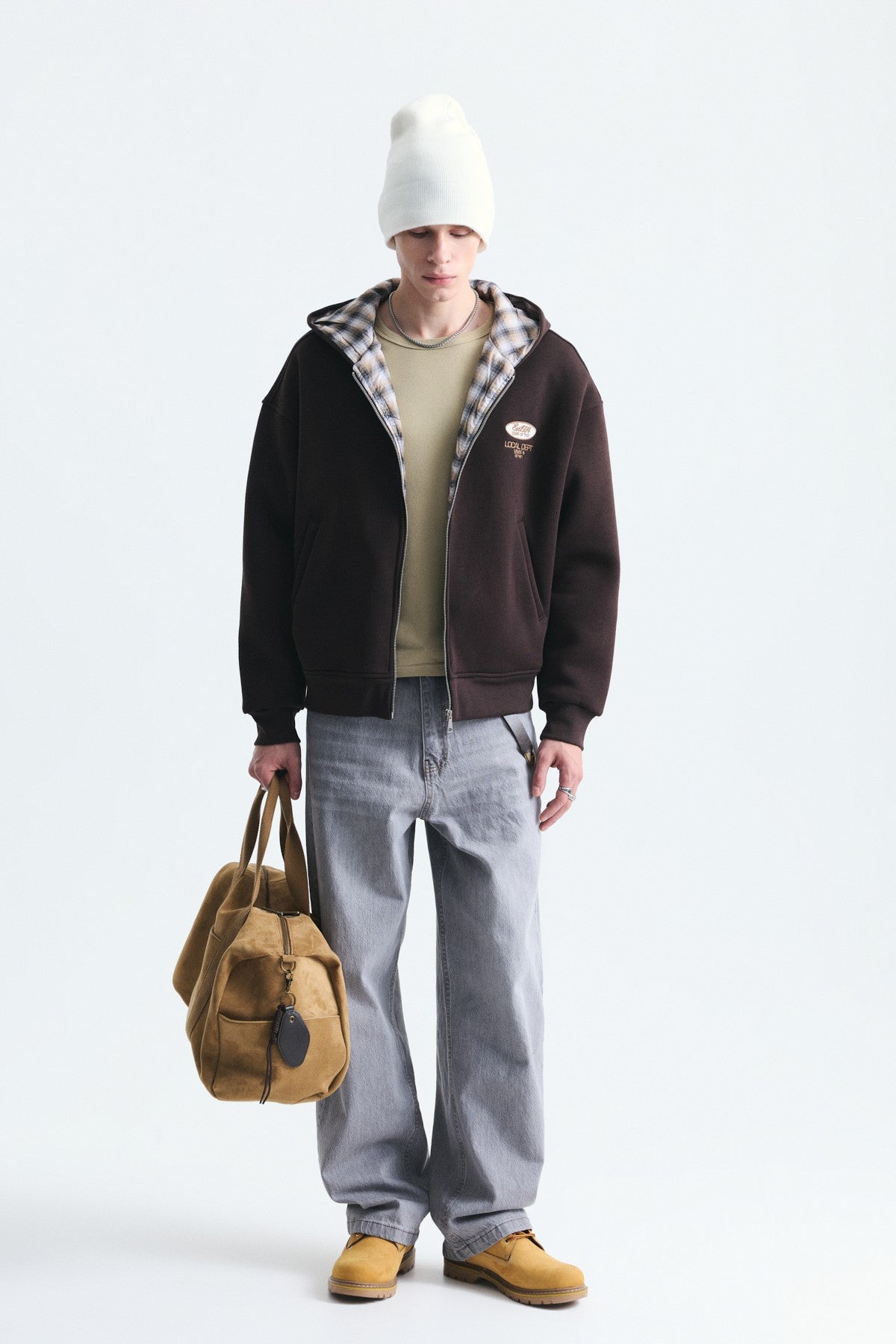 Boxy Fit Zipper-Front Hooded Sweatshirt