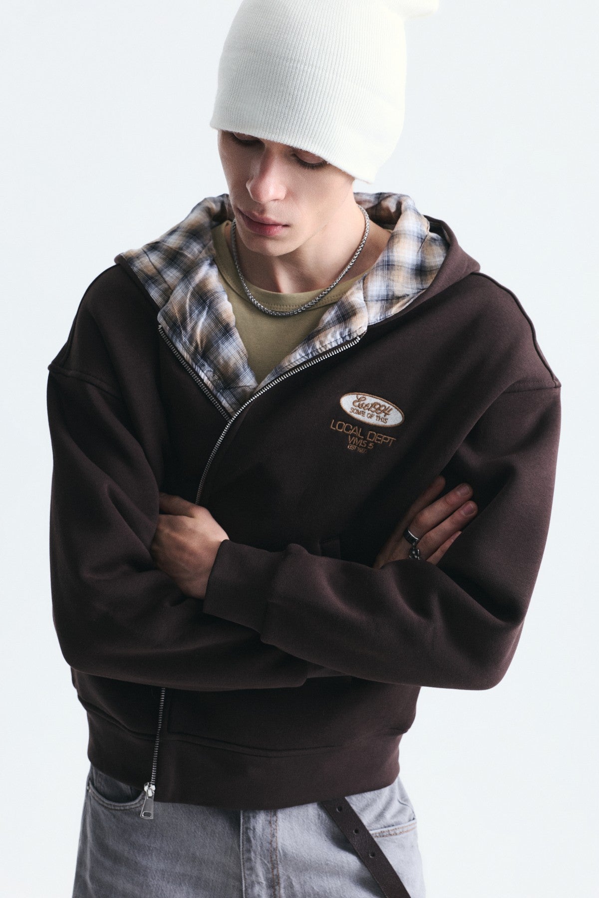 Boxy Fit Zipper-Front Hooded Sweatshirt