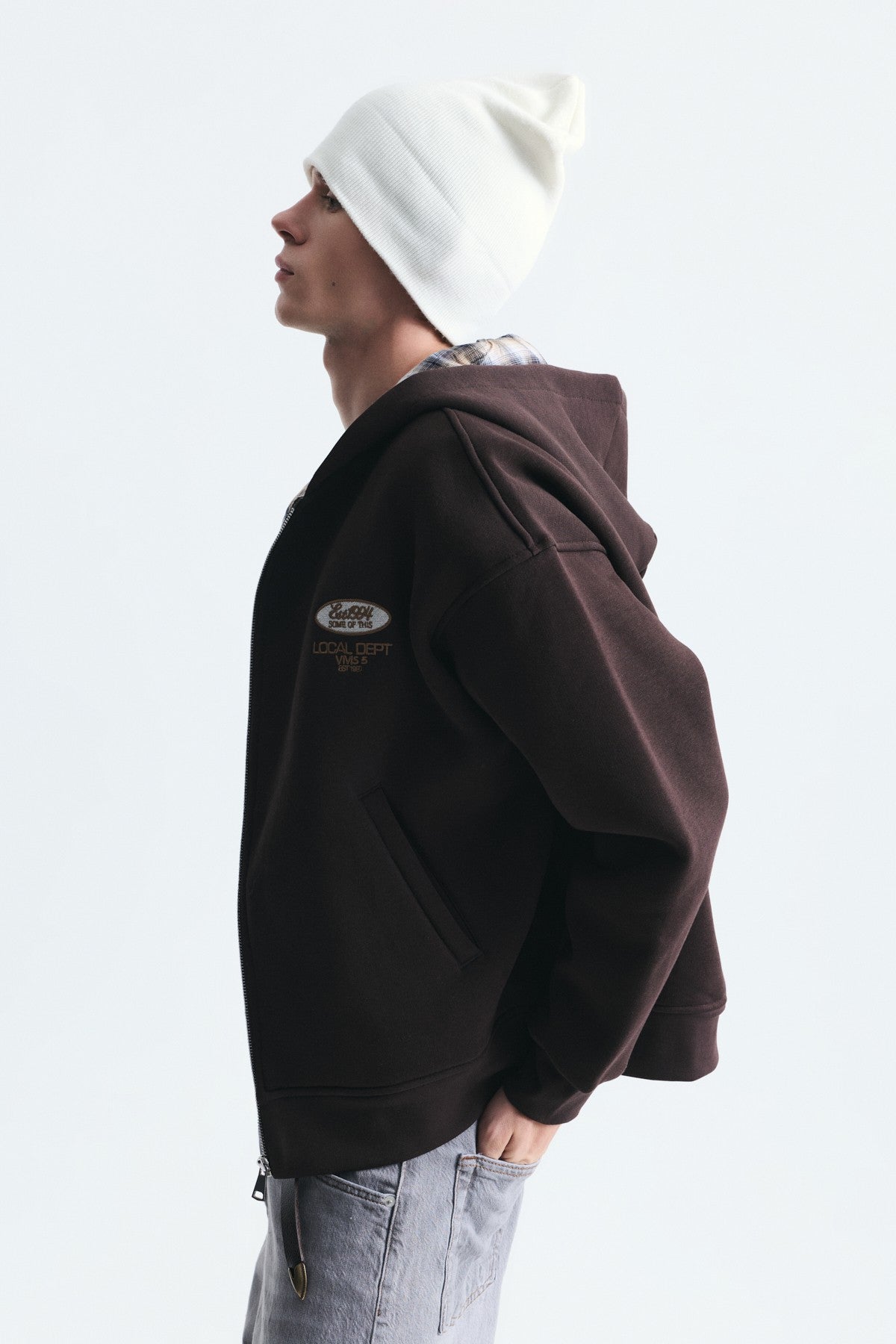 Boxy Fit Zipper-Front Hooded Sweatshirt