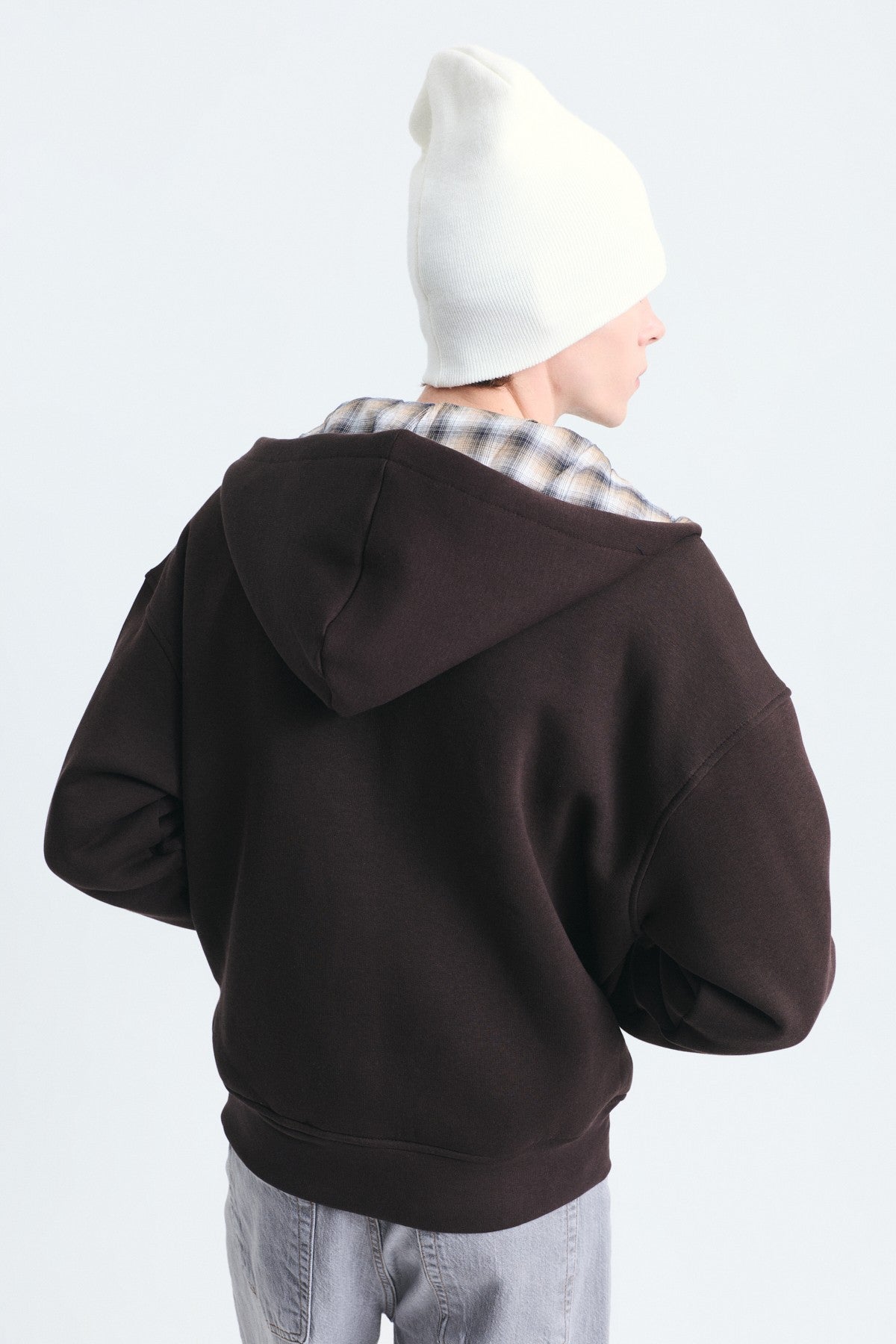 Boxy Fit Zipper-Front Hooded Sweatshirt