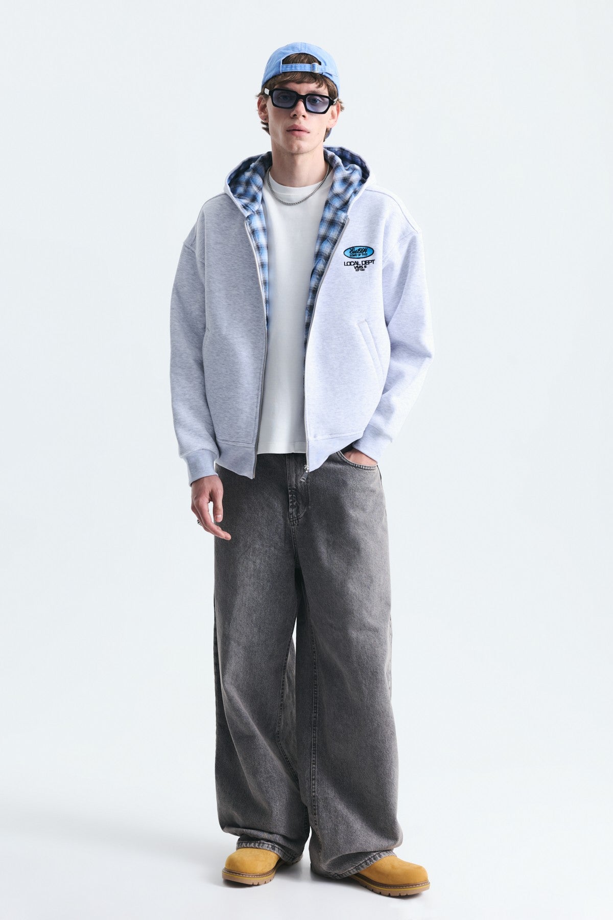 Boxy Fit Zipper-Front Hooded Sweatshirt
