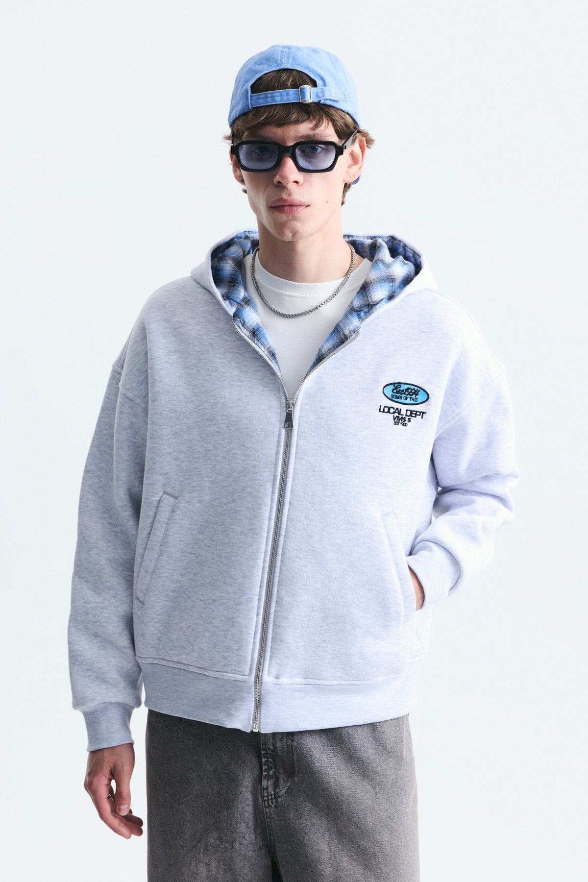 Boxy Fit Zipper-Front Hooded Sweatshirt