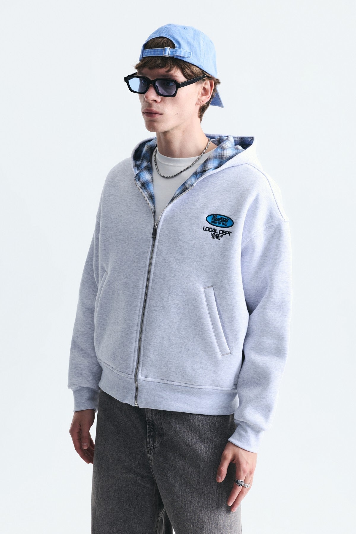 Boxy Fit Zipper-Front Hooded Sweatshirt