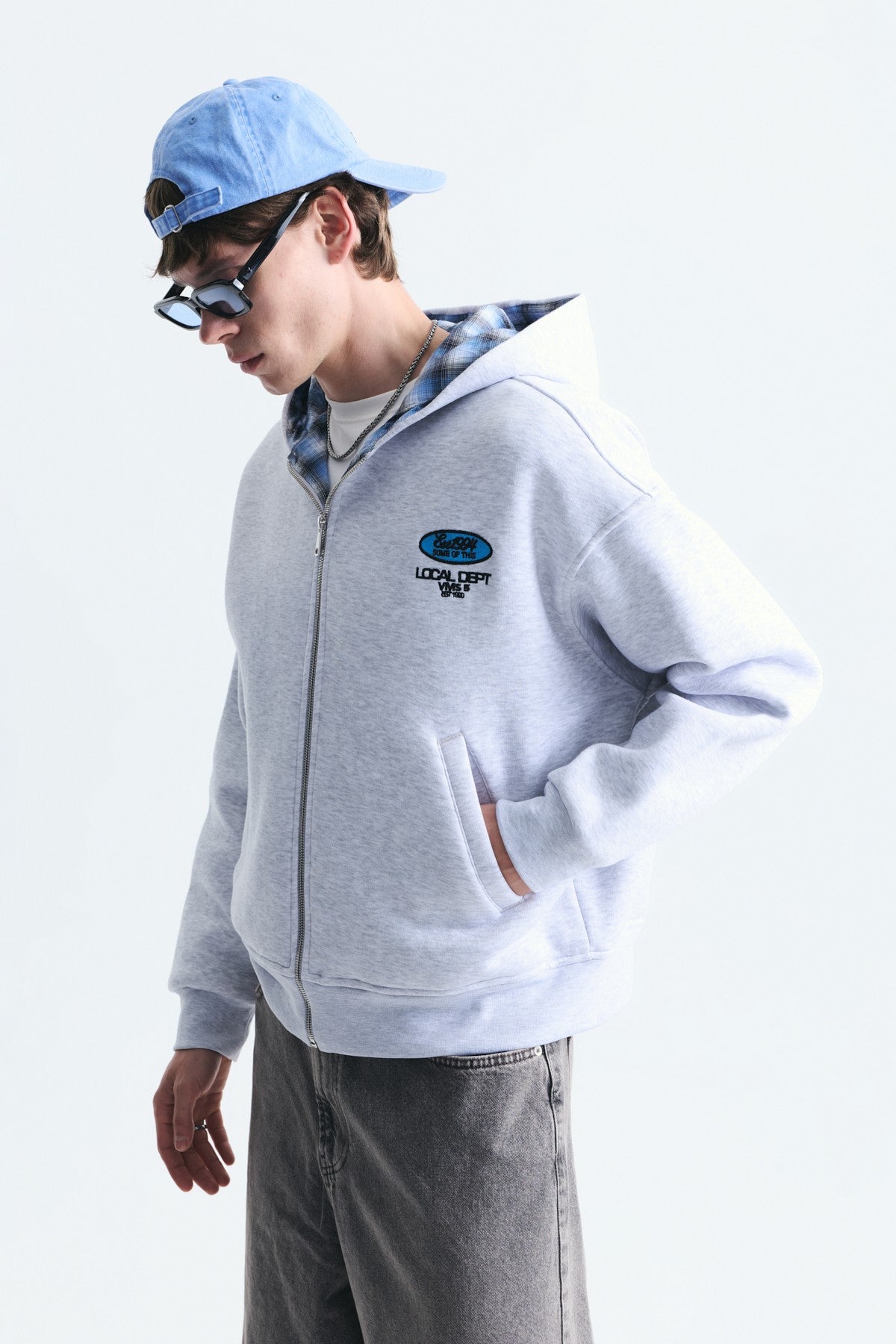 Boxy Fit Zipper-Front Hooded Sweatshirt