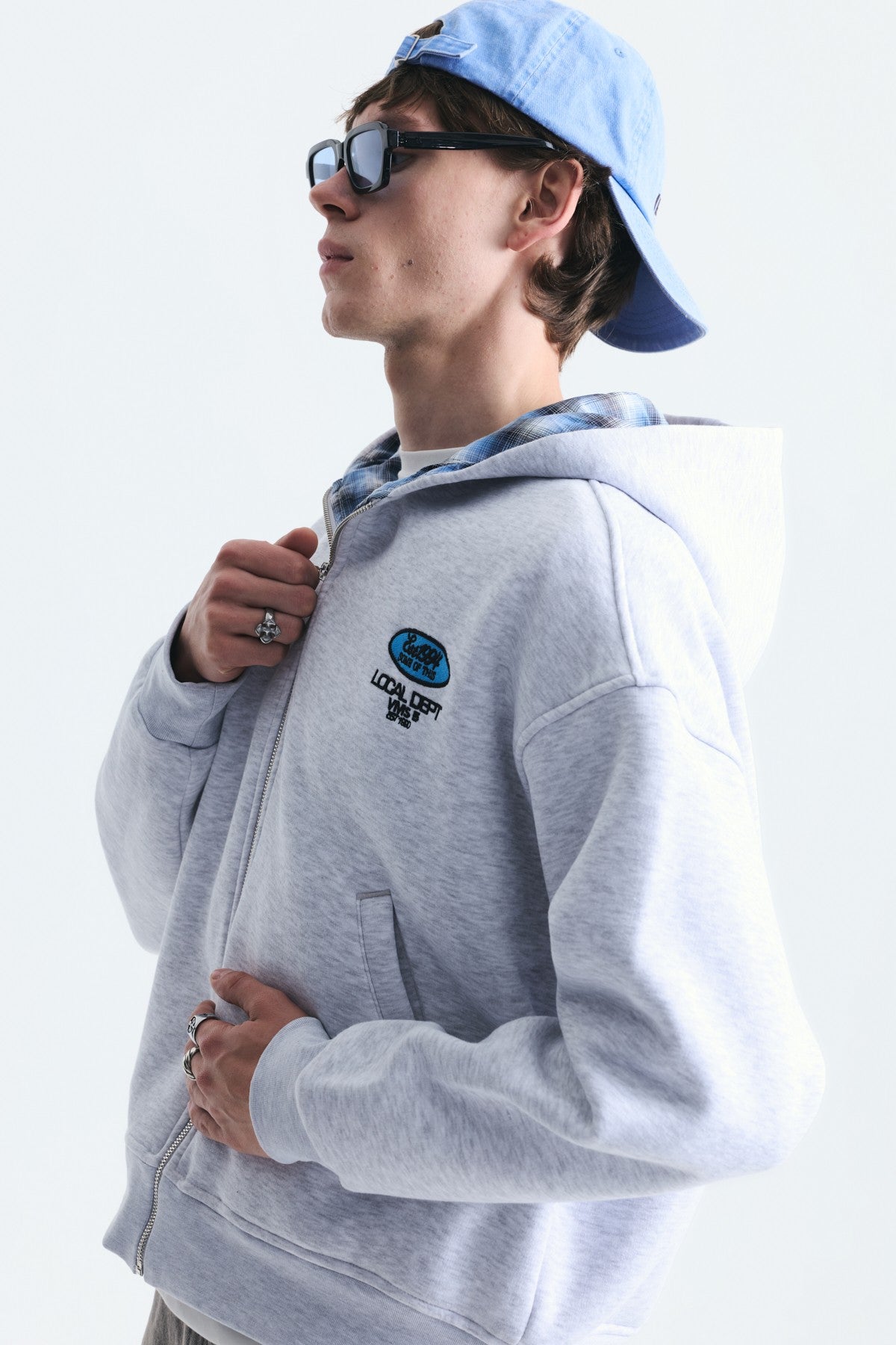 Boxy Fit Zipper-Front Hooded Sweatshirt