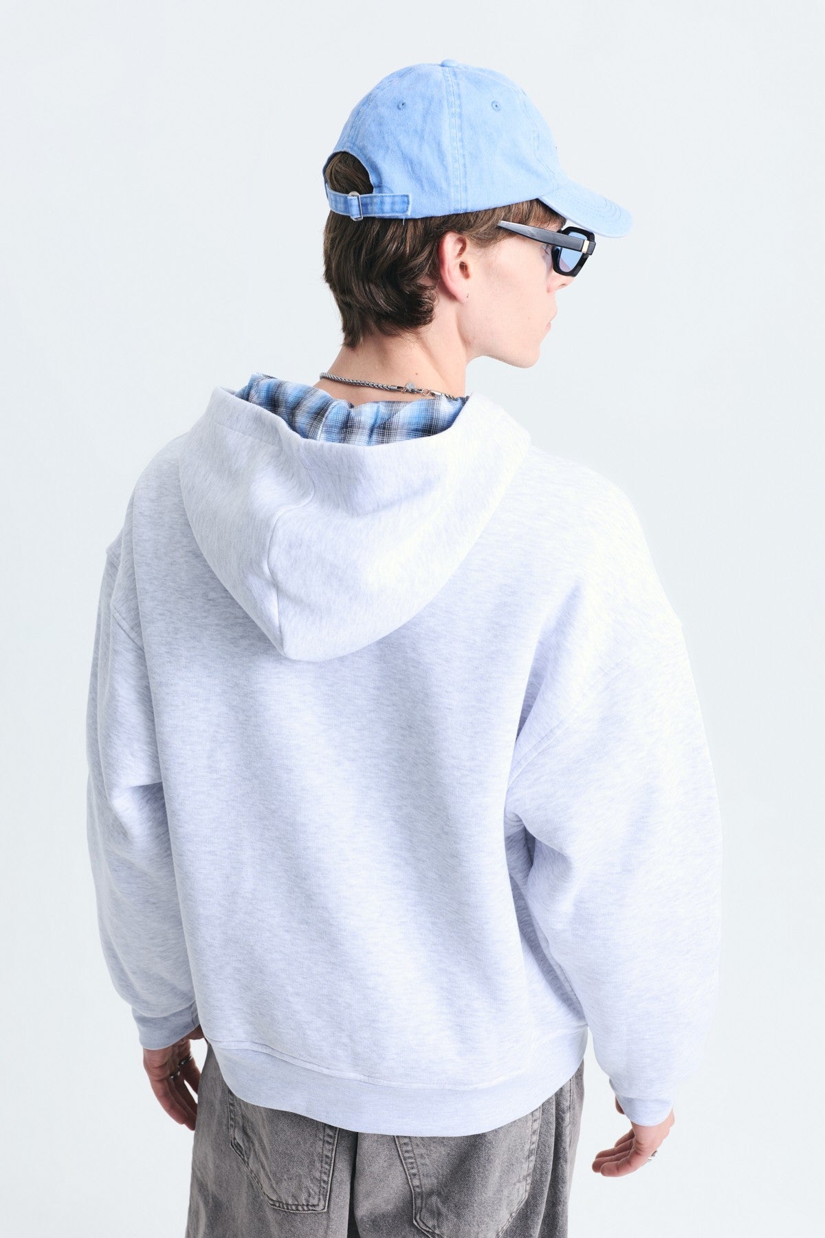 Boxy Fit Zipper-Front Hooded Sweatshirt