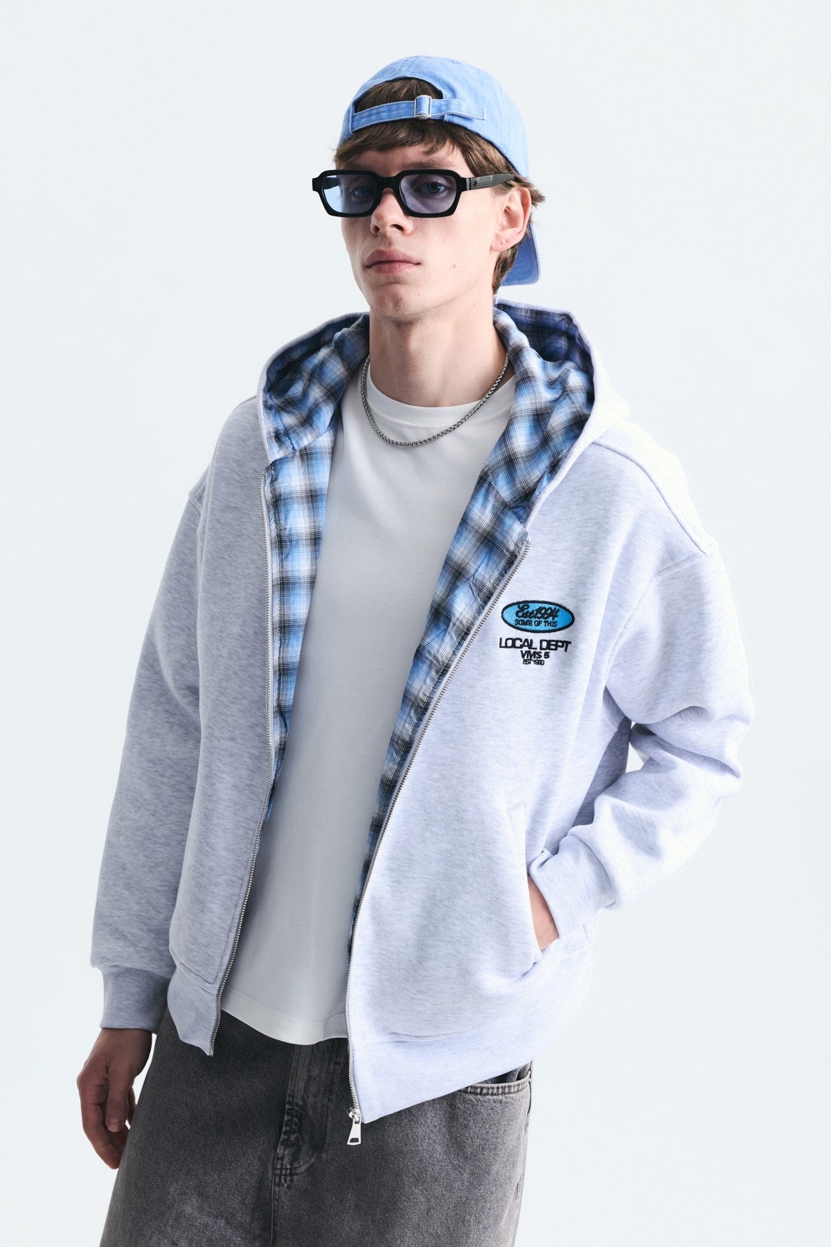 Boxy Fit Zipper-Front Hooded Sweatshirt