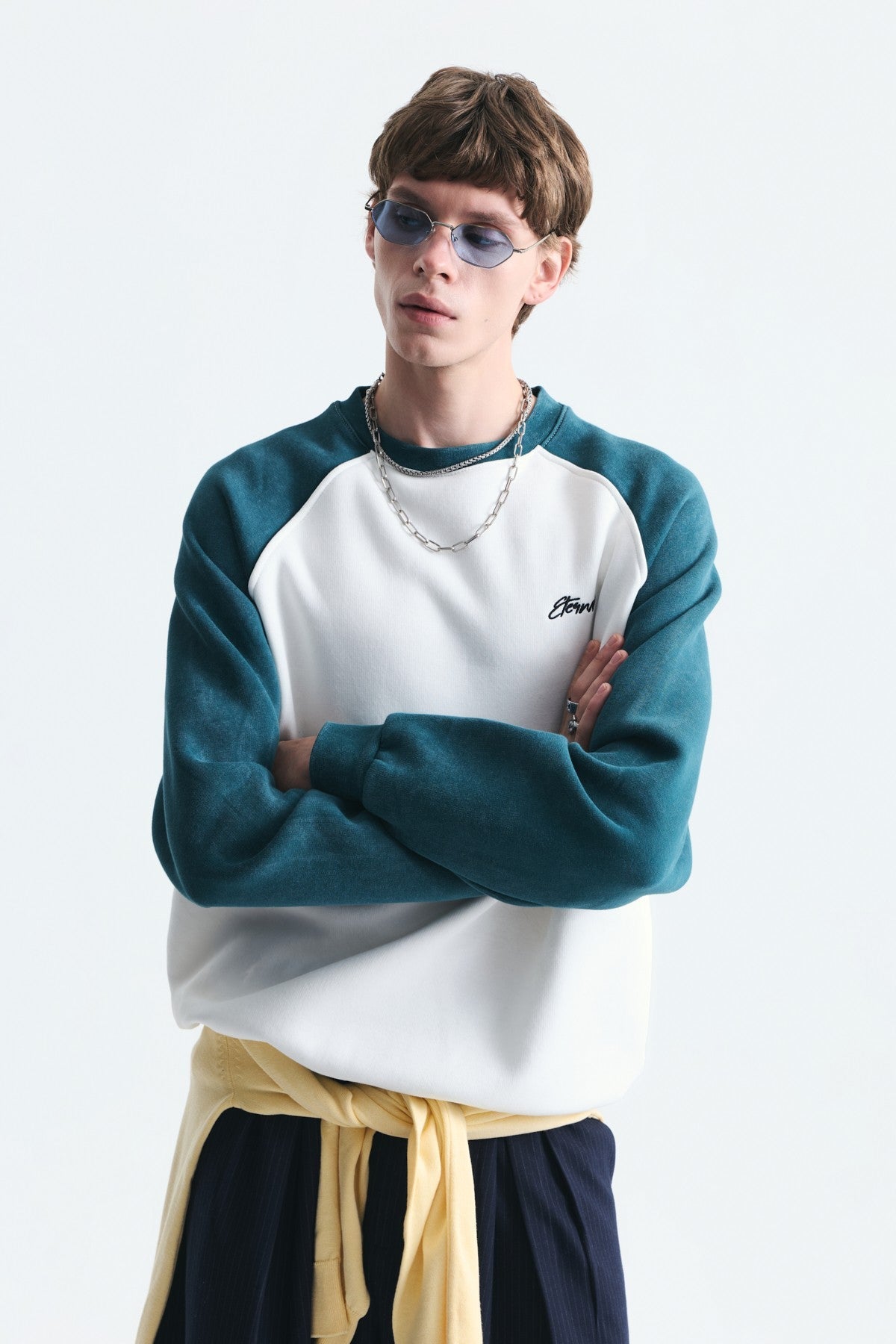 Block-Colored Crew-Neck Sweatshirt