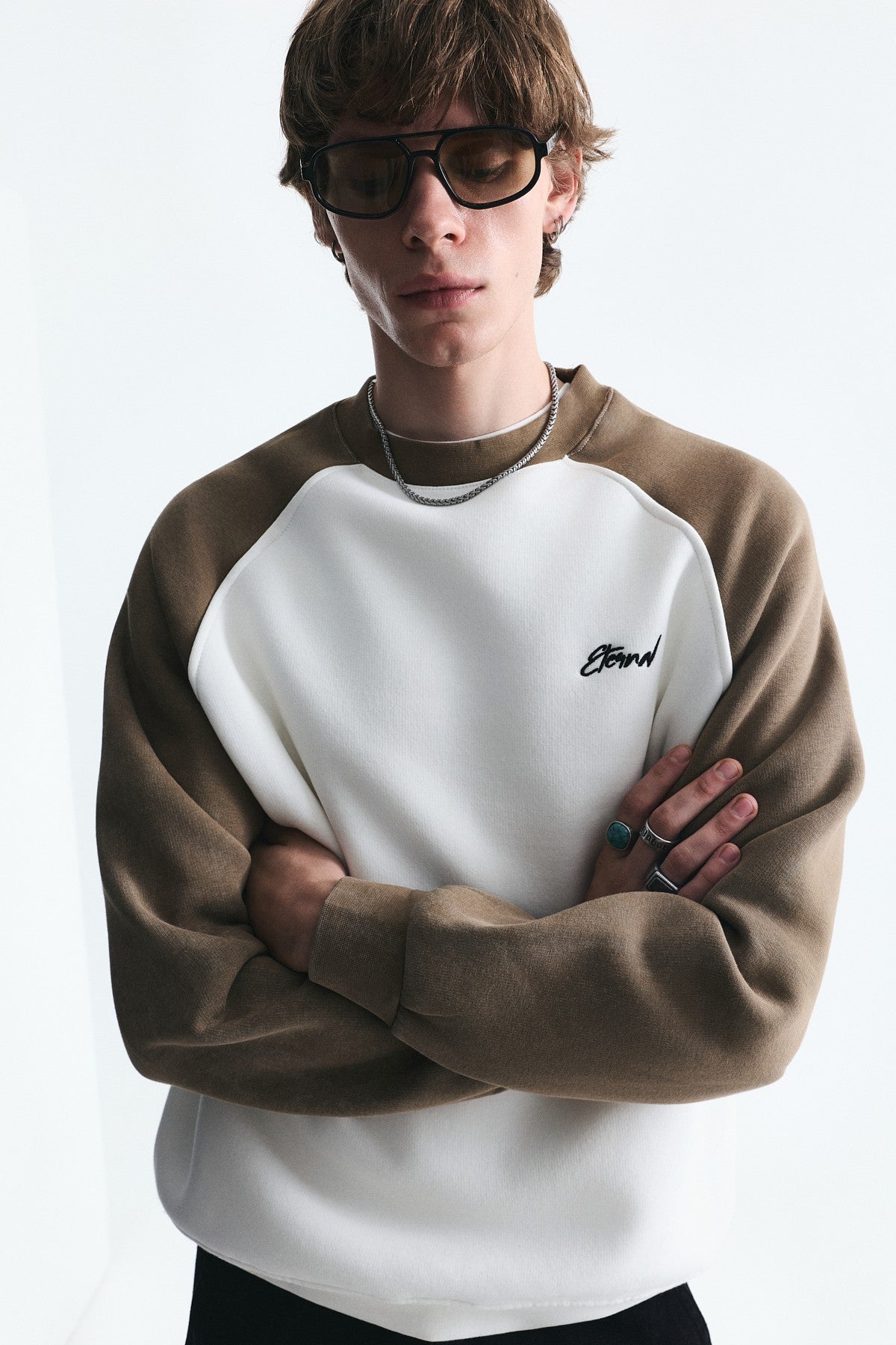 Block-Colored Crew-Neck Sweatshirt