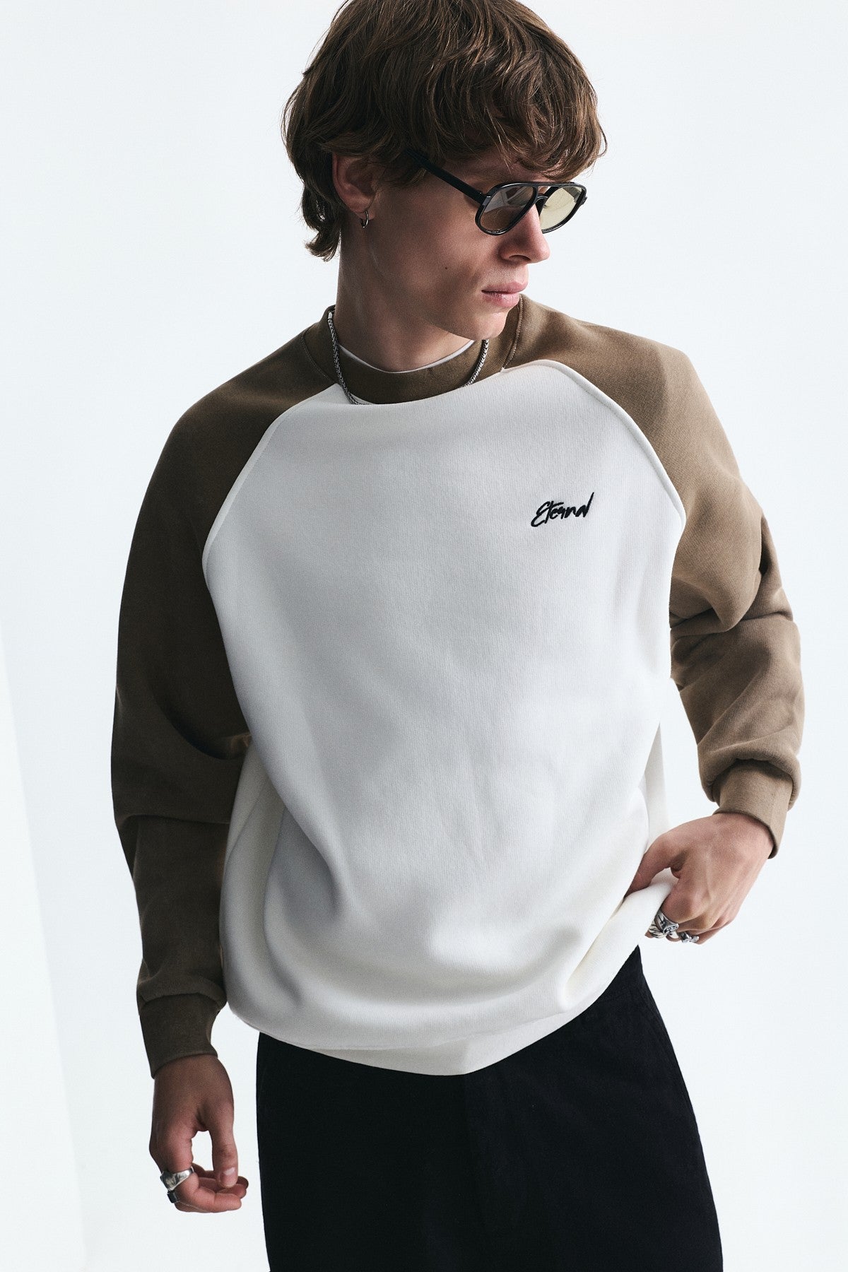 Block-Colored Crew-Neck Sweatshirt
