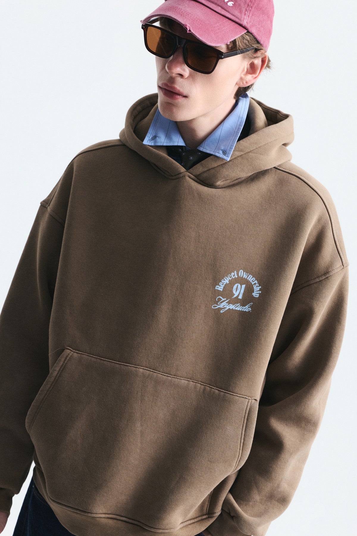 Boxy Fit Hooded Sweatshirt with Print