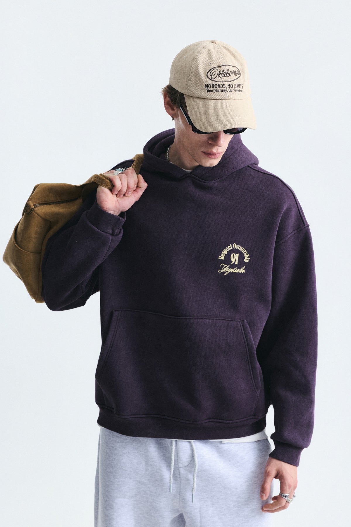 Boxy Fit Hooded Sweatshirt with Print
