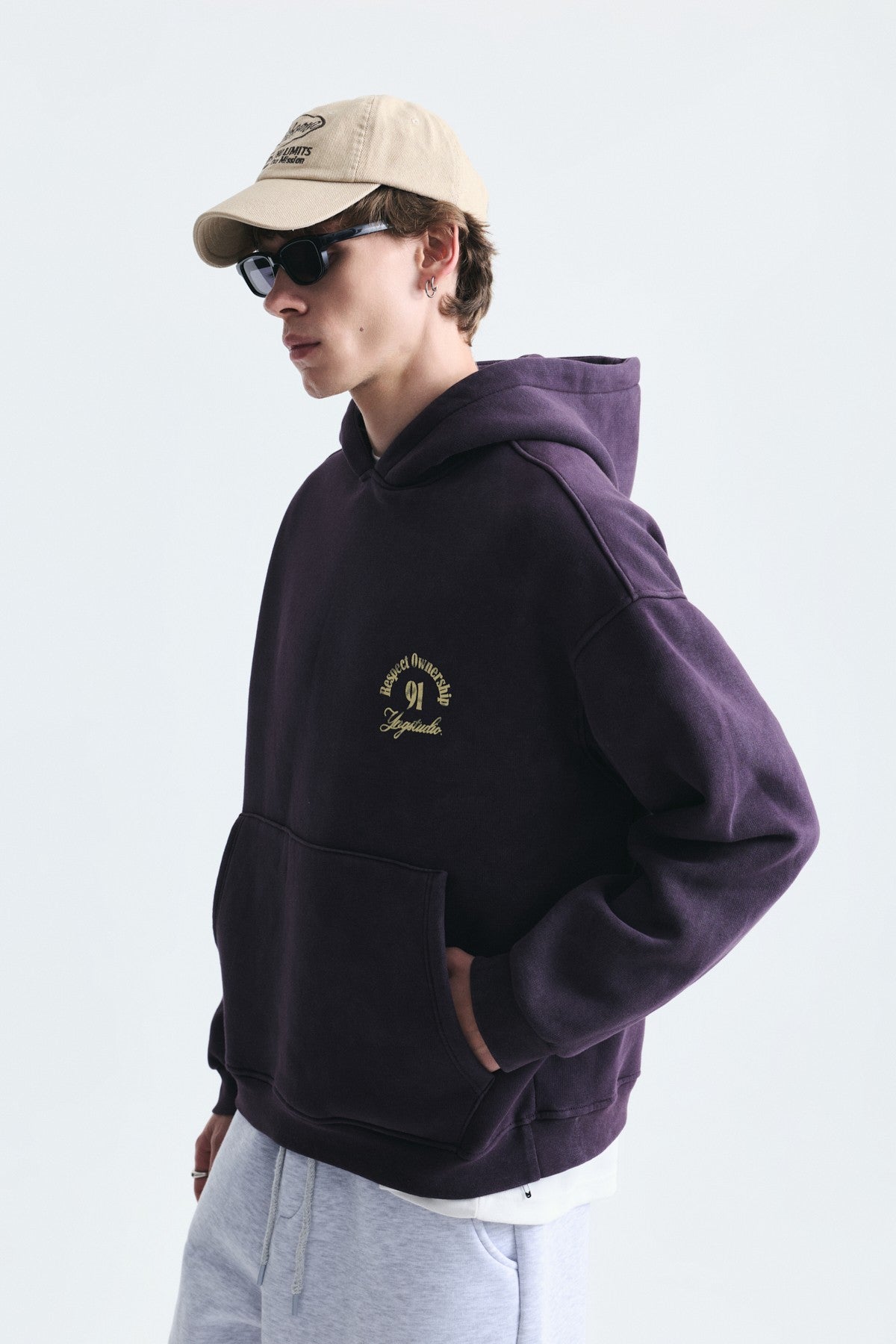 Boxy Fit Hooded Sweatshirt with Print