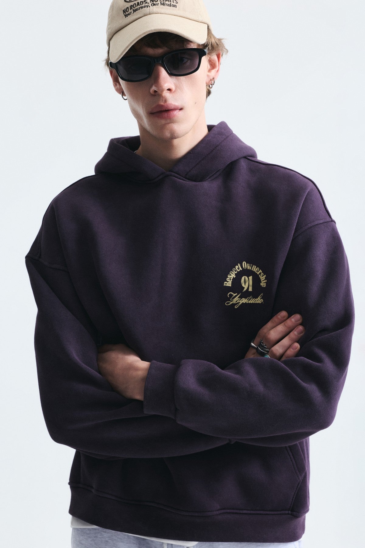 Boxy Fit Hooded Sweatshirt with Print