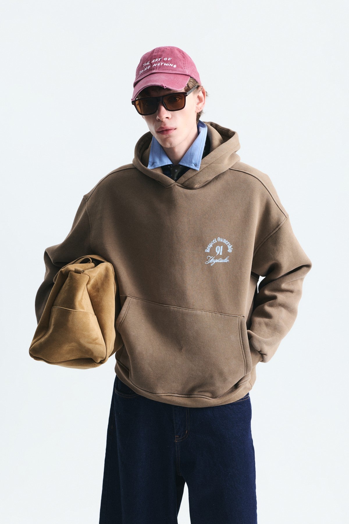 Boxy Fit Hooded Sweatshirt with Print