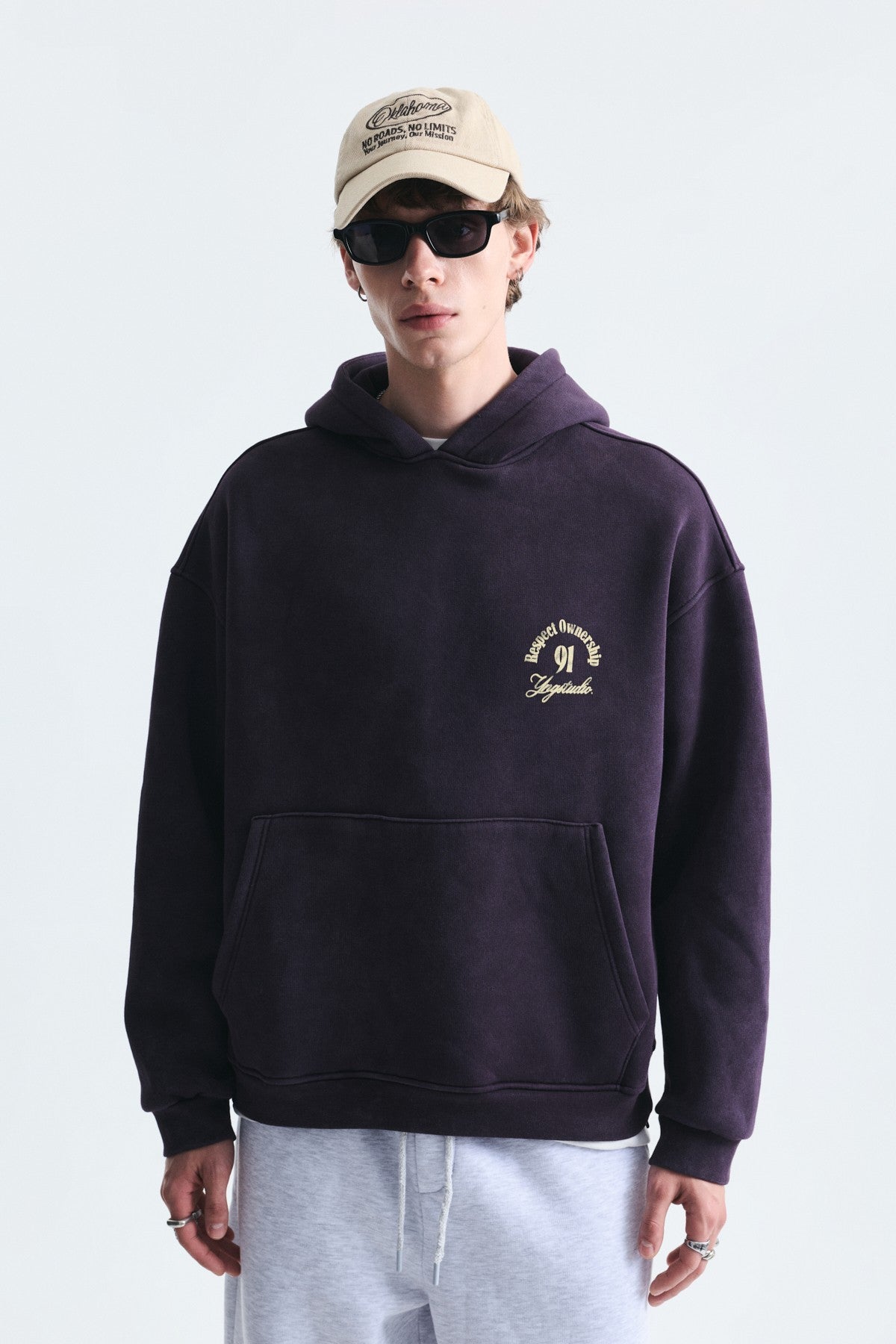 Boxy Fit Hooded Sweatshirt with Print