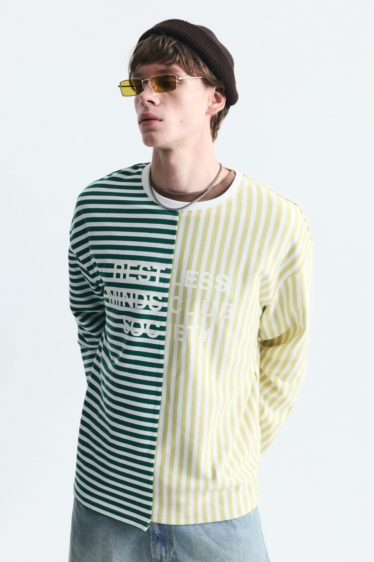 Two-Tone Striped Sweatshirt