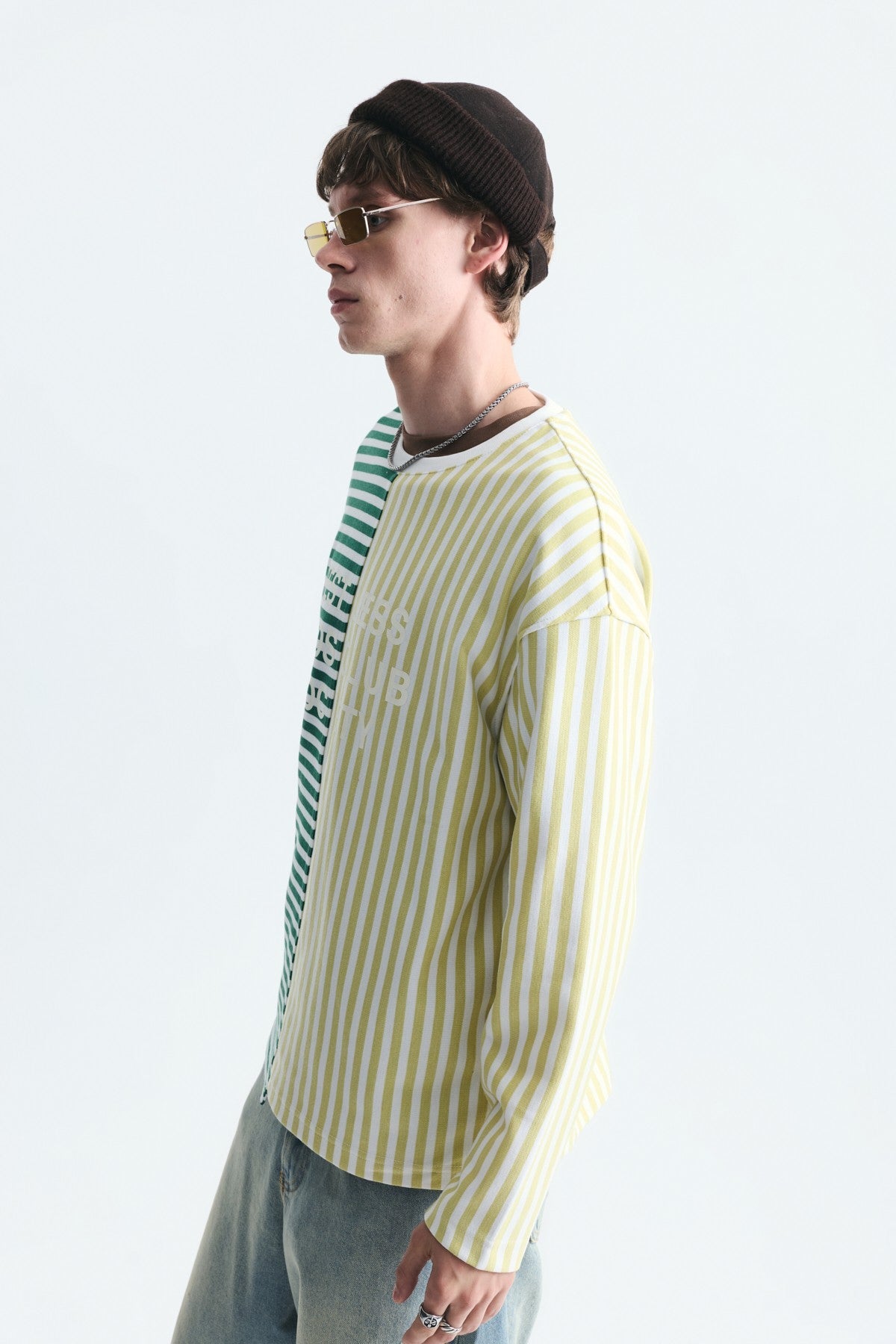 Two-Tone Striped Sweatshirt