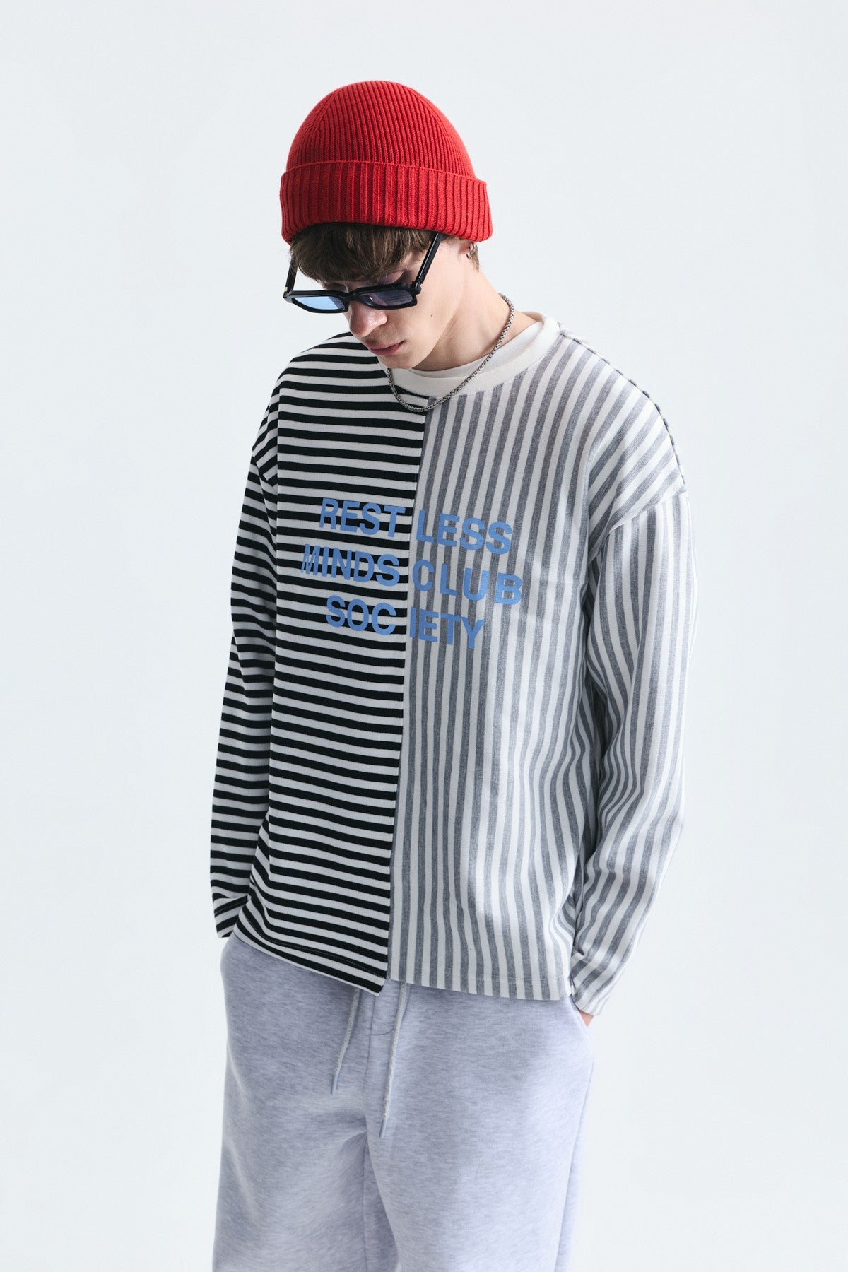 Two-Tone Striped Sweatshirt